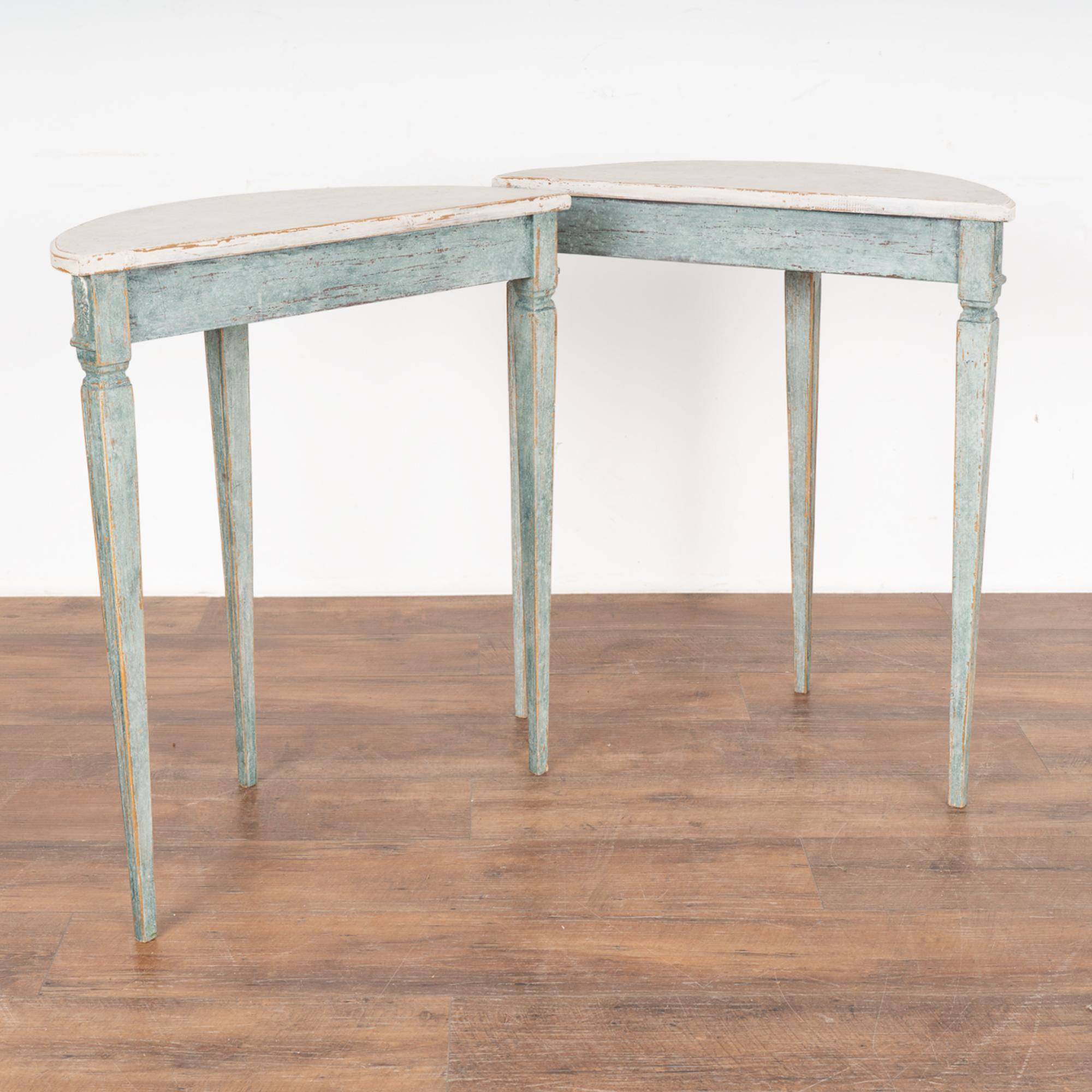 Pair, Blue Painted Demilune Side Tables, New from Sweden 3