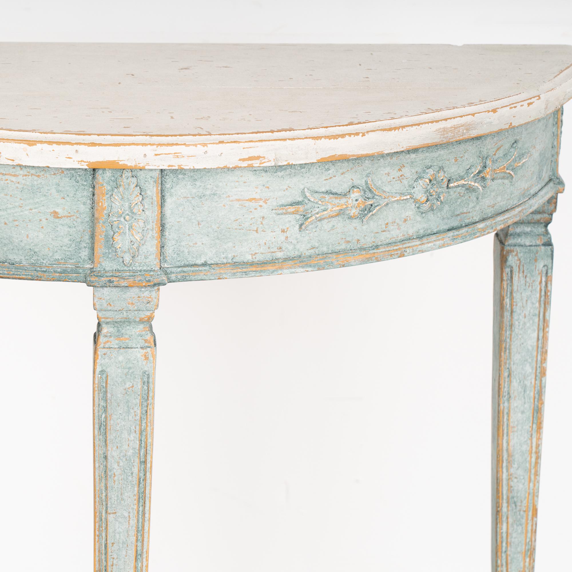 Contemporary Pair, Blue Painted Demilune Side Tables, New from Sweden