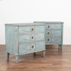 Pair, Blue Painted Gustavian Chest of Drawers, Sweden circa 1860-80