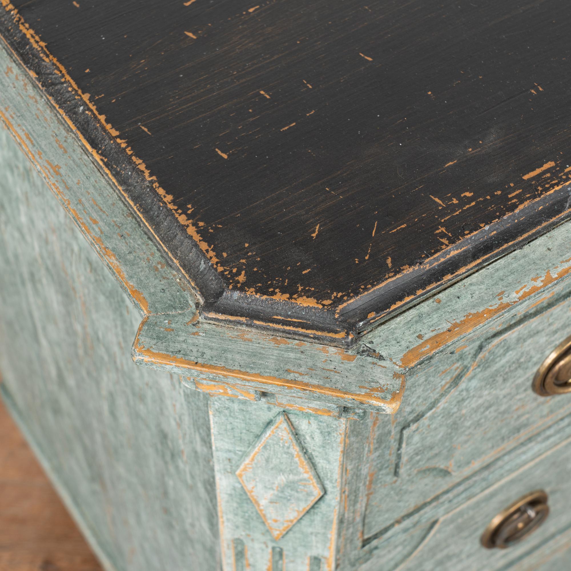 Pair Blue Painted Gustavian Chest of Drawers With Black Top Sweden circa 1860-80 4