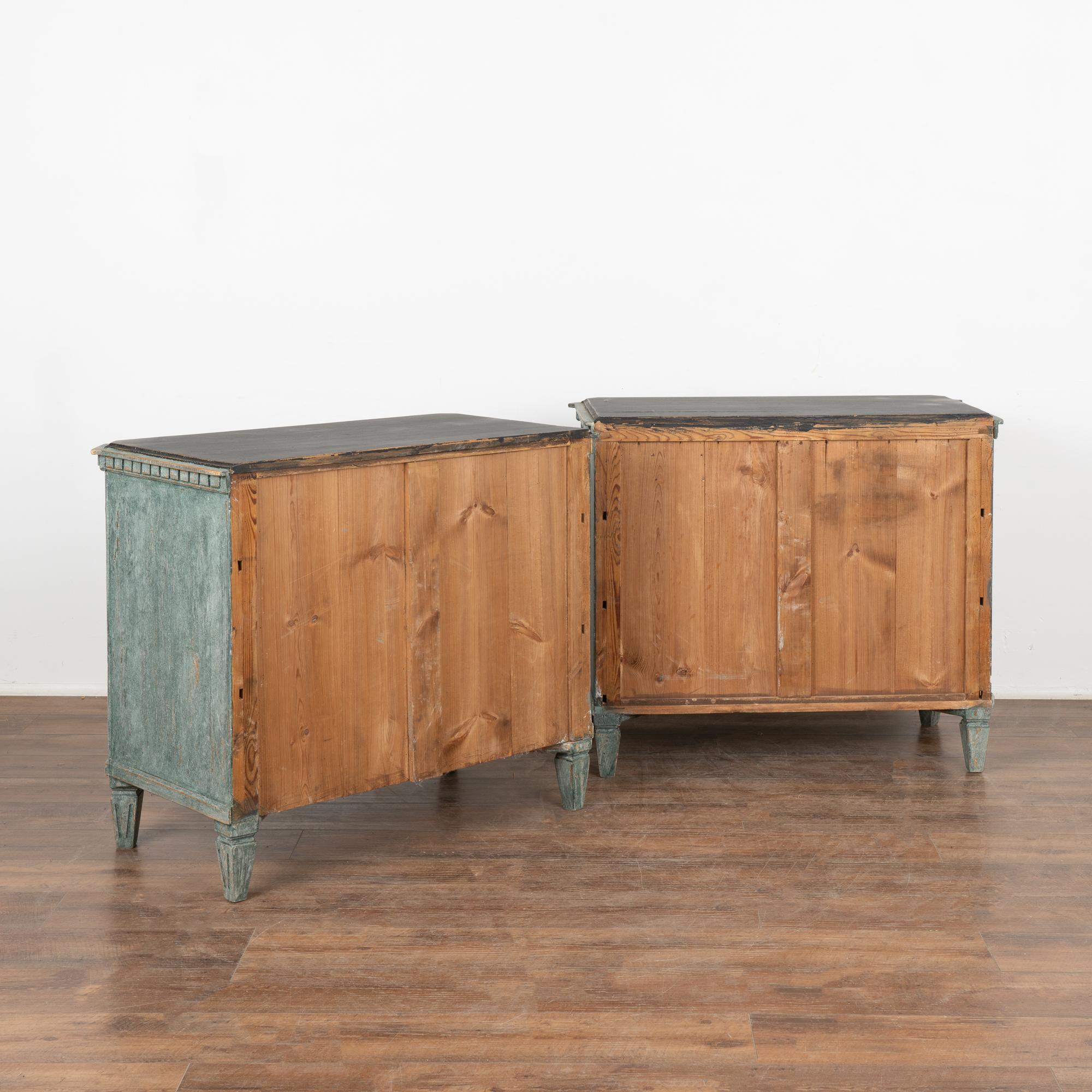 Pair Blue Painted Gustavian Chest of Drawers With Black Top Sweden circa 1860-80 6