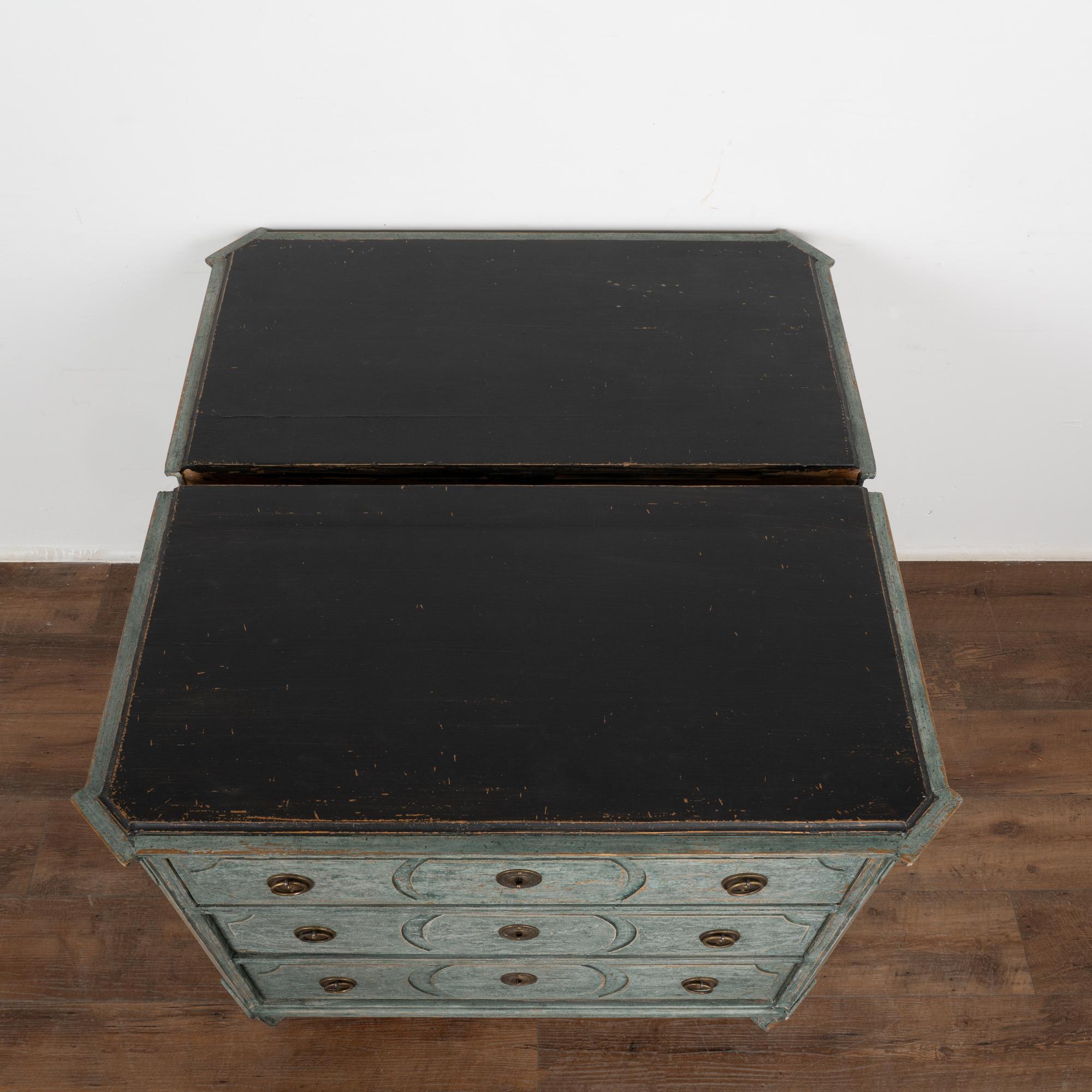 19th Century Pair Blue Painted Gustavian Chest of Drawers With Black Top Sweden circa 1860-80