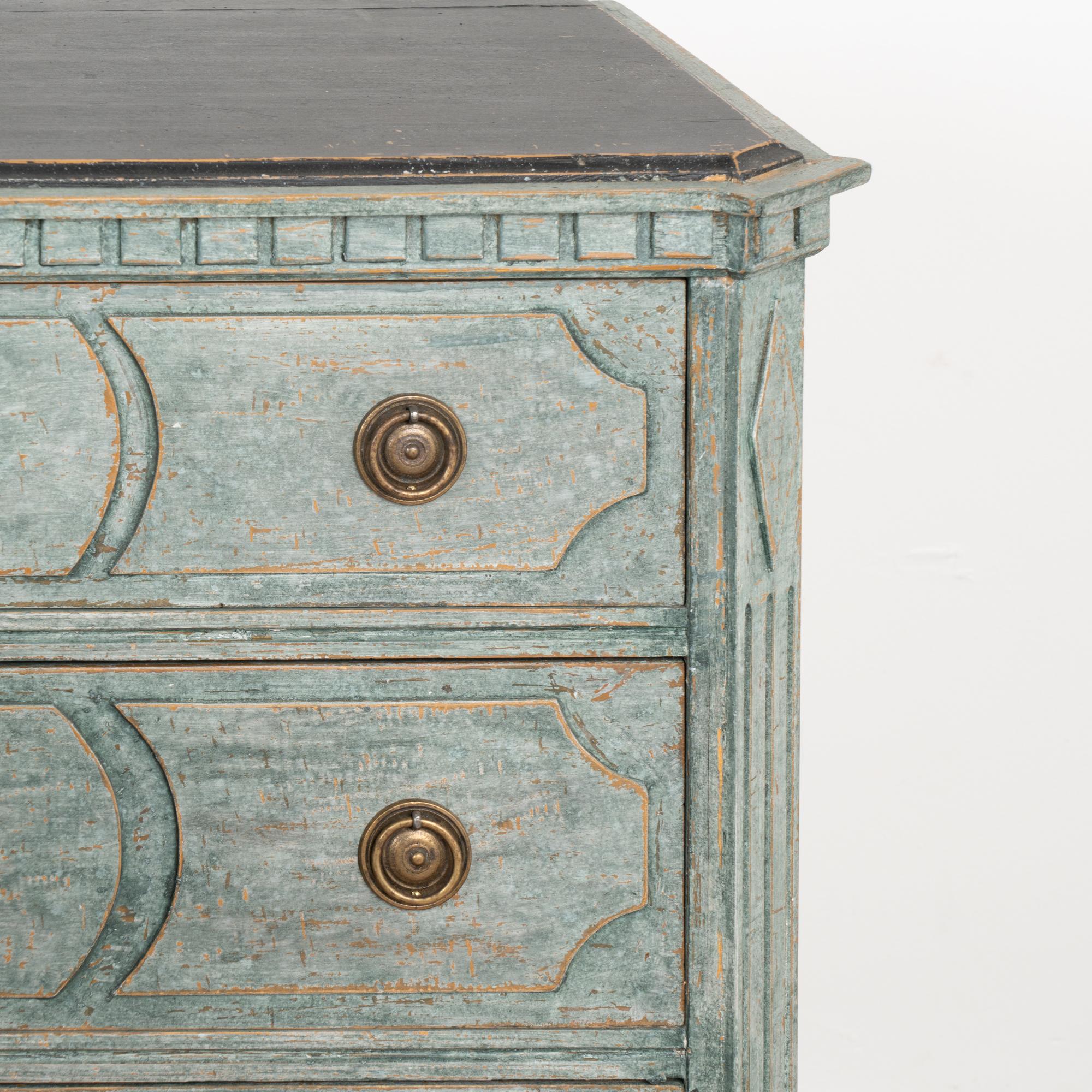 Pair Blue Painted Gustavian Chest of Drawers With Black Top Sweden circa 1860-80 1