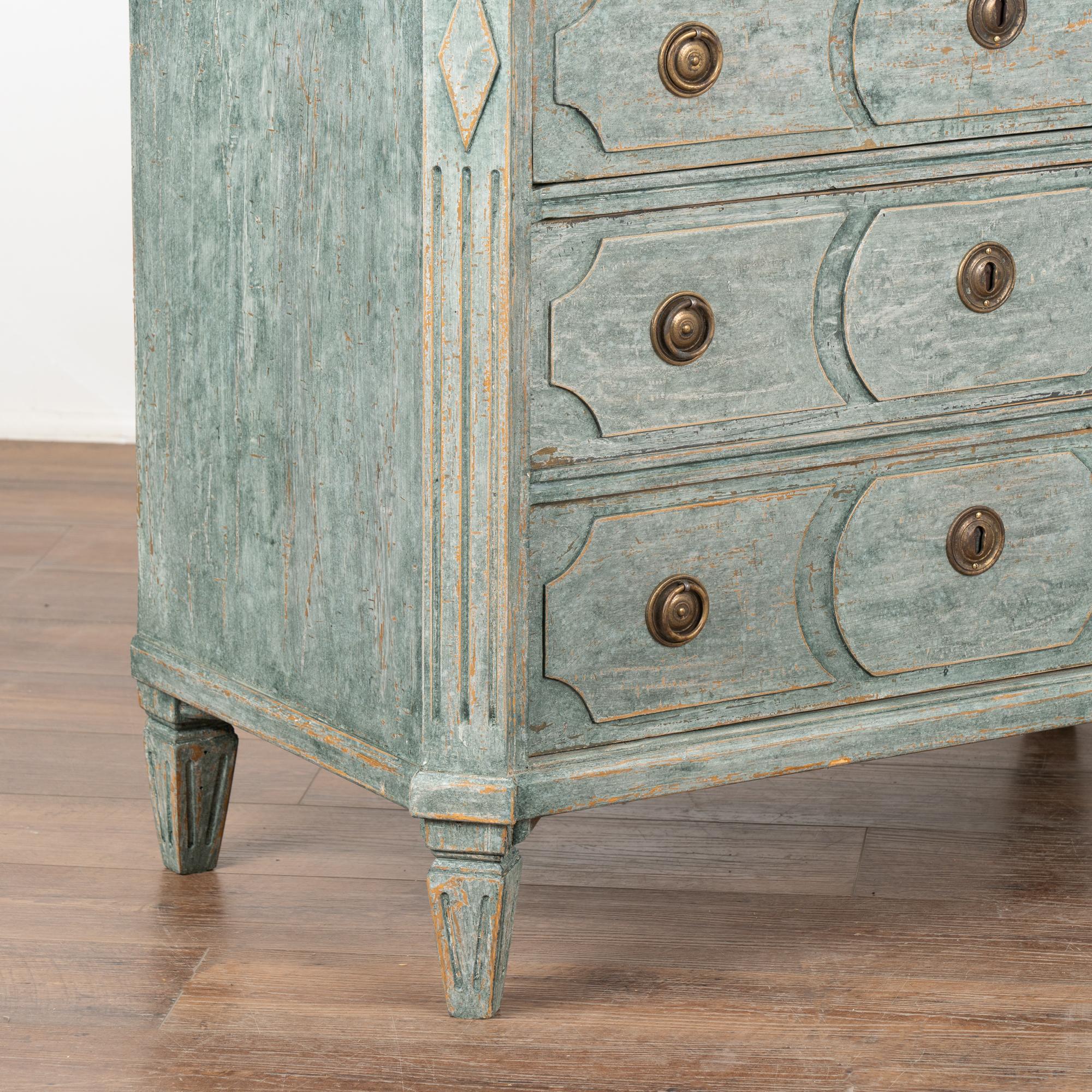 Pair Blue Painted Gustavian Chest of Drawers With Black Top Sweden circa 1860-80 2