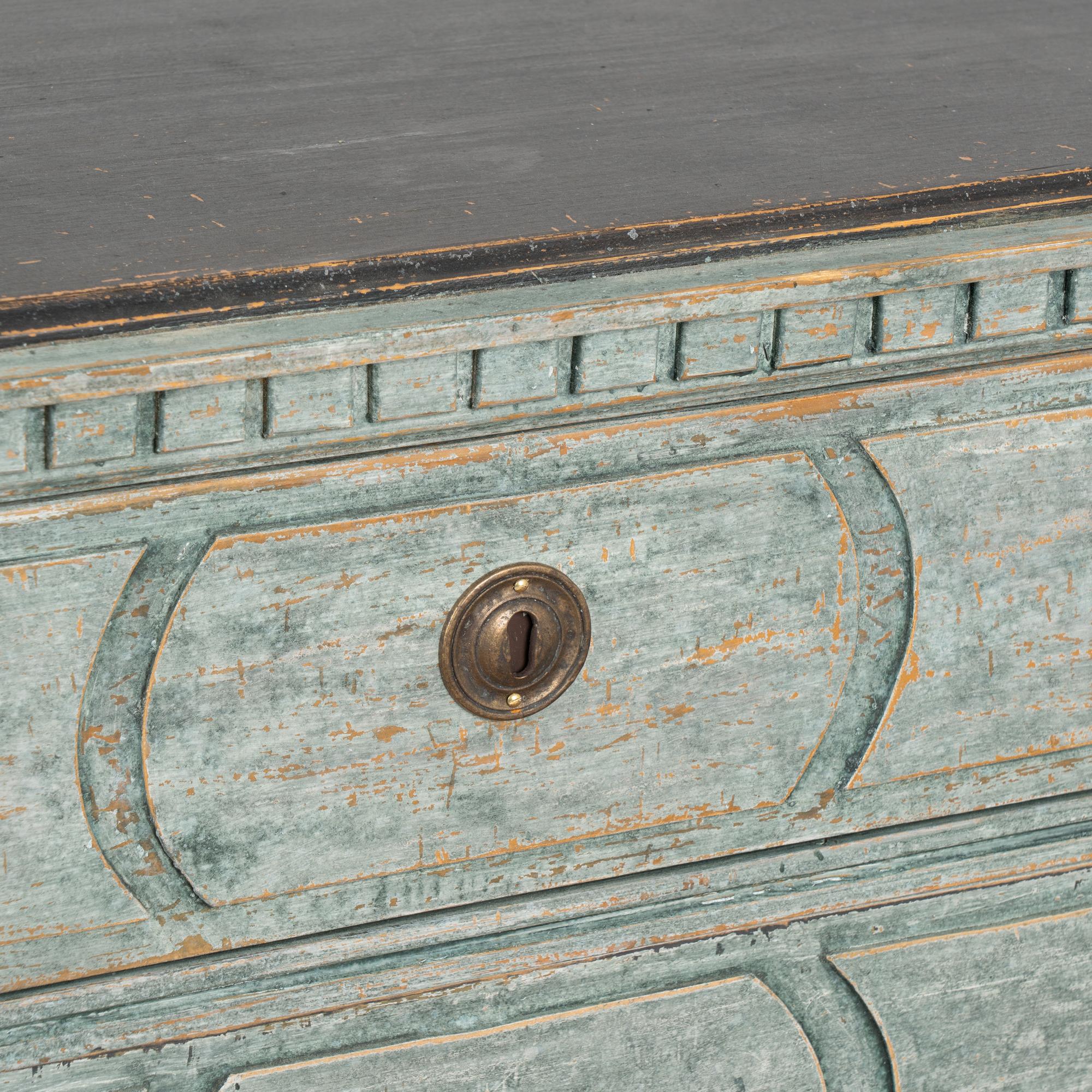 Pair Blue Painted Gustavian Chest of Drawers With Black Top Sweden circa 1860-80 3