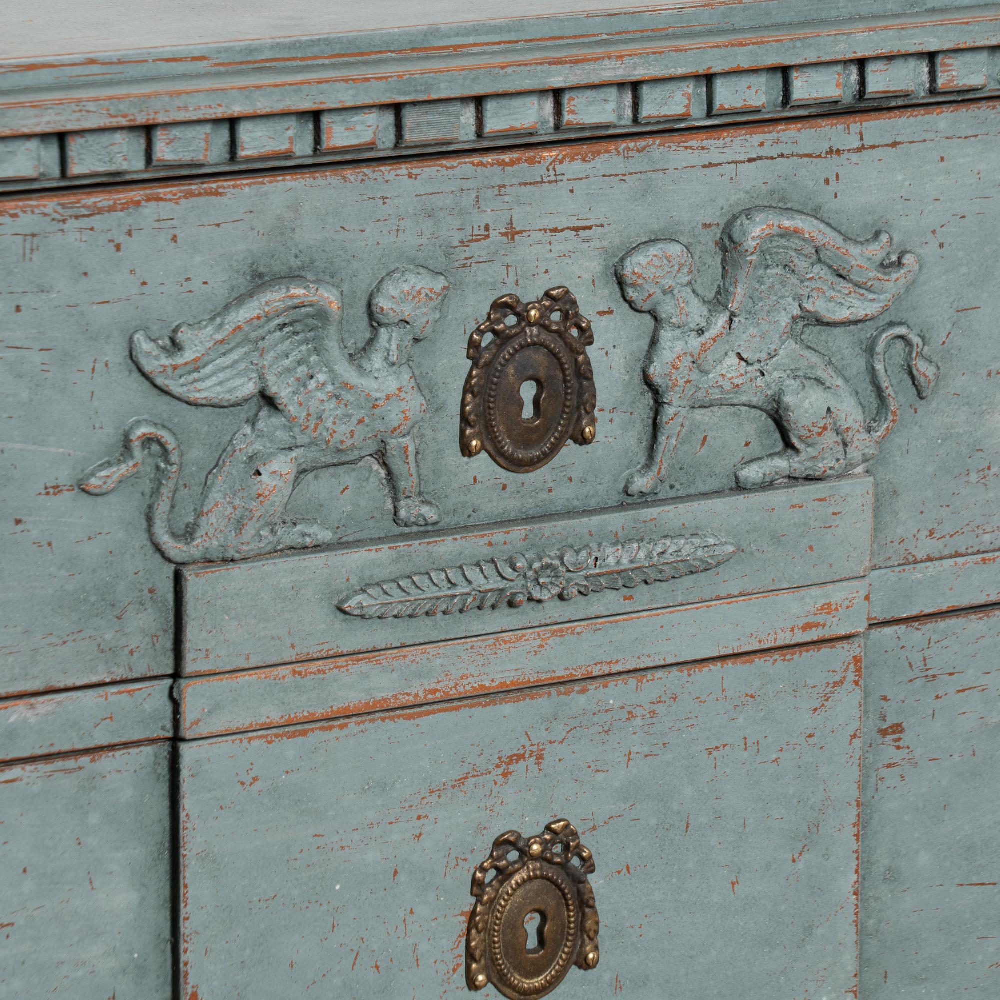 Pair, Blue Painted Swedish Gustavian Chest of Drawers For Sale 5