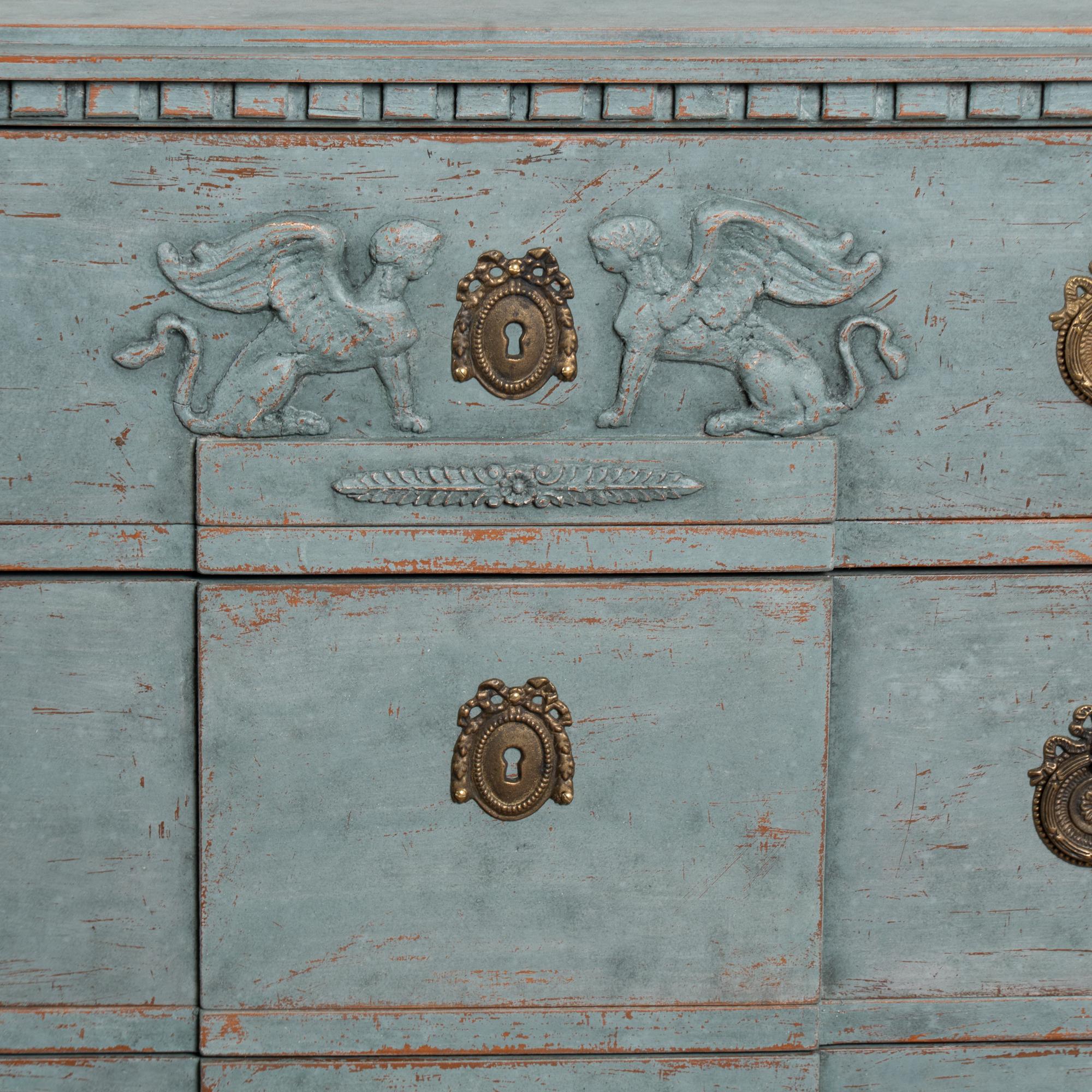 Pair, Blue Painted Swedish Gustavian Chest of Drawers For Sale 6
