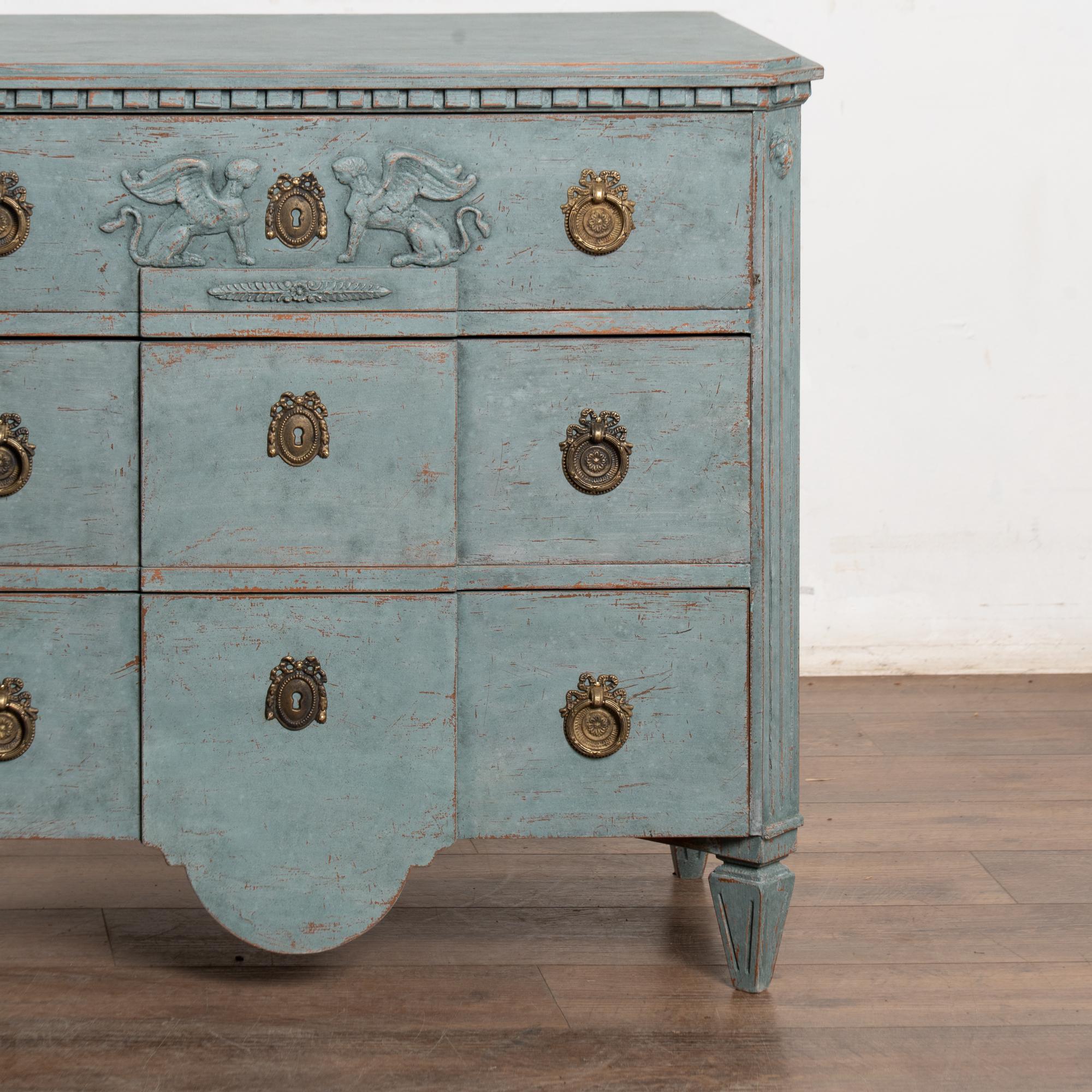 Pair, Blue Painted Swedish Gustavian Chest of Drawers For Sale 8