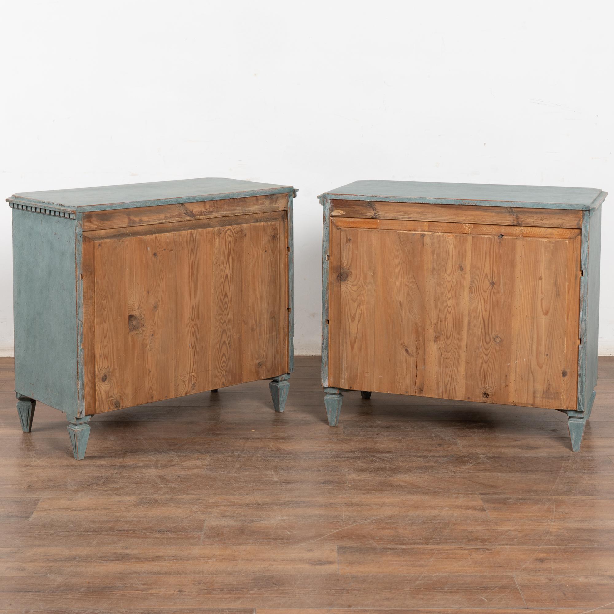Pair, Blue Painted Swedish Gustavian Chest of Drawers For Sale 10