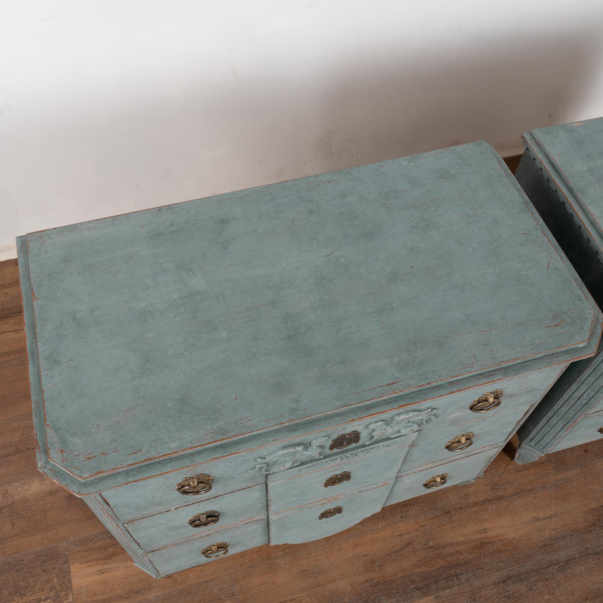 Pair, Blue Painted Swedish Gustavian Chest of Drawers For Sale 2