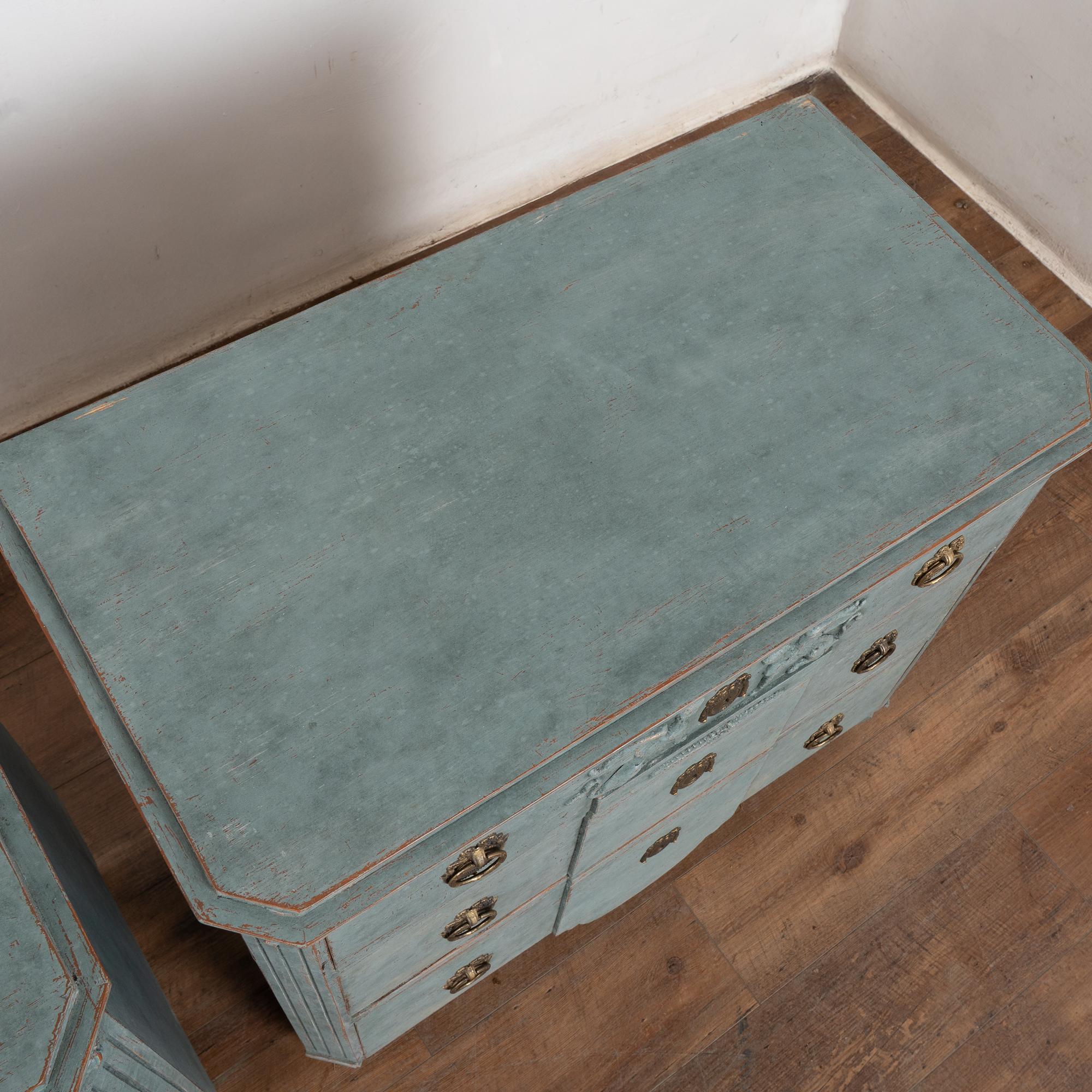 Pair, Blue Painted Swedish Gustavian Chest of Drawers For Sale 3