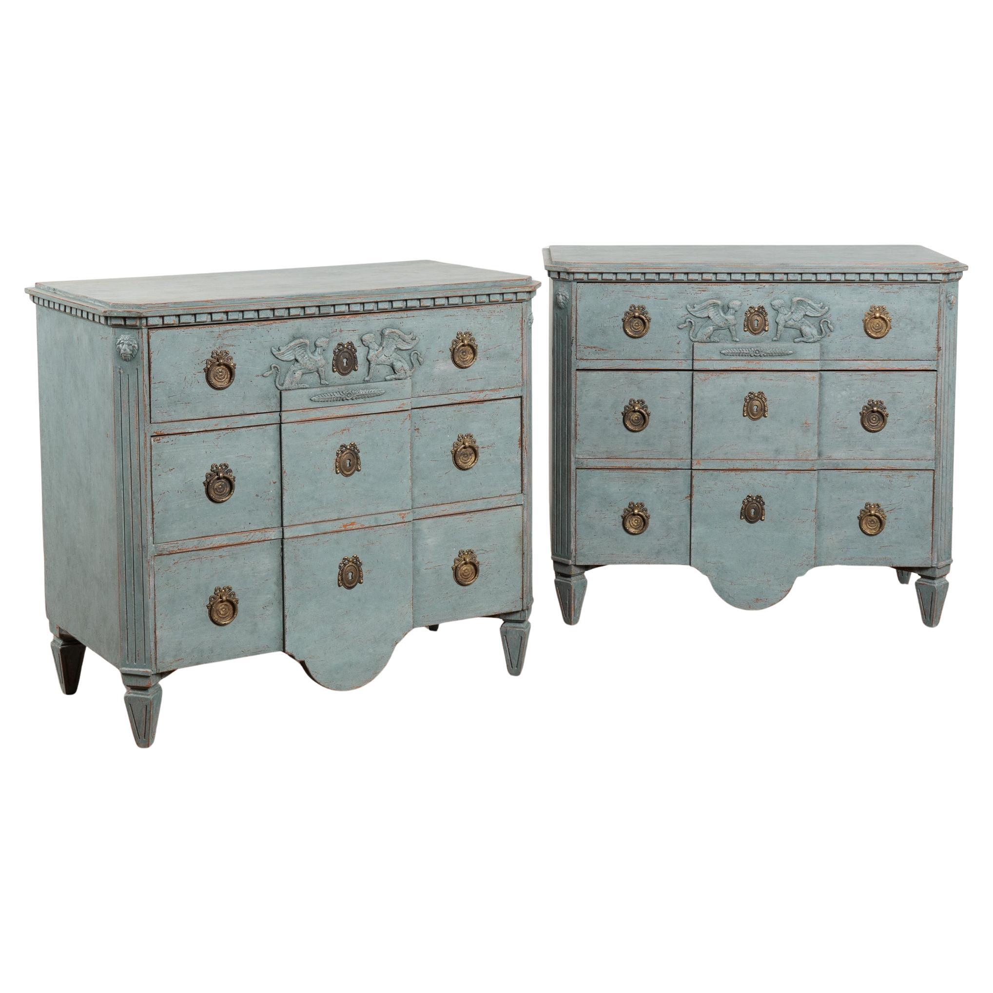 Pair, Blue Painted Swedish Gustavian Chest of Drawers For Sale