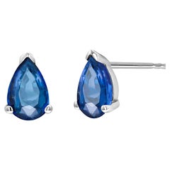 Pair Blue Pear Shape Sapphire White Gold Stud Earrings Weighing 1.45 Carats