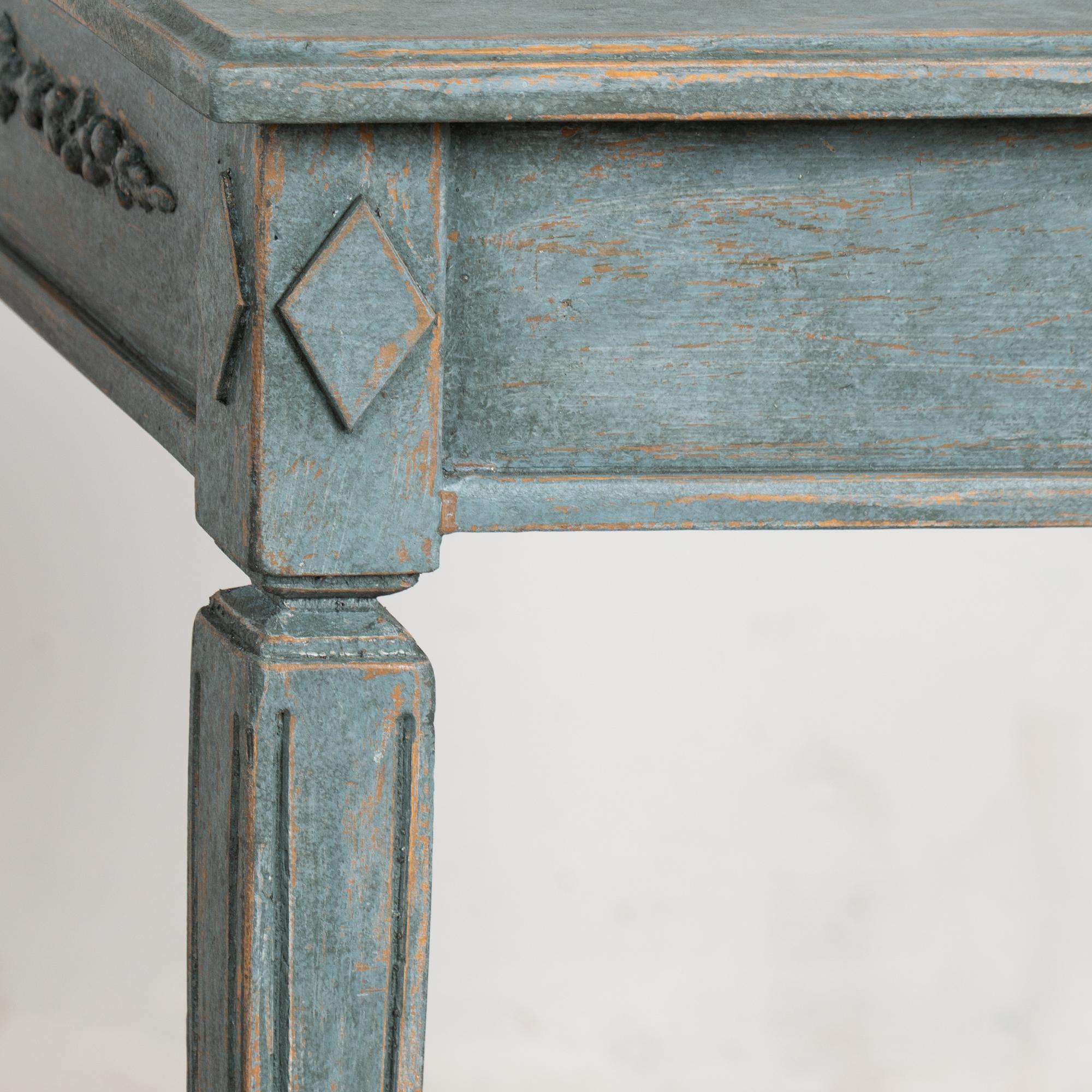 Pair, Blue Swedish Gustavian Style Reproduction Side Tables For Sale 5
