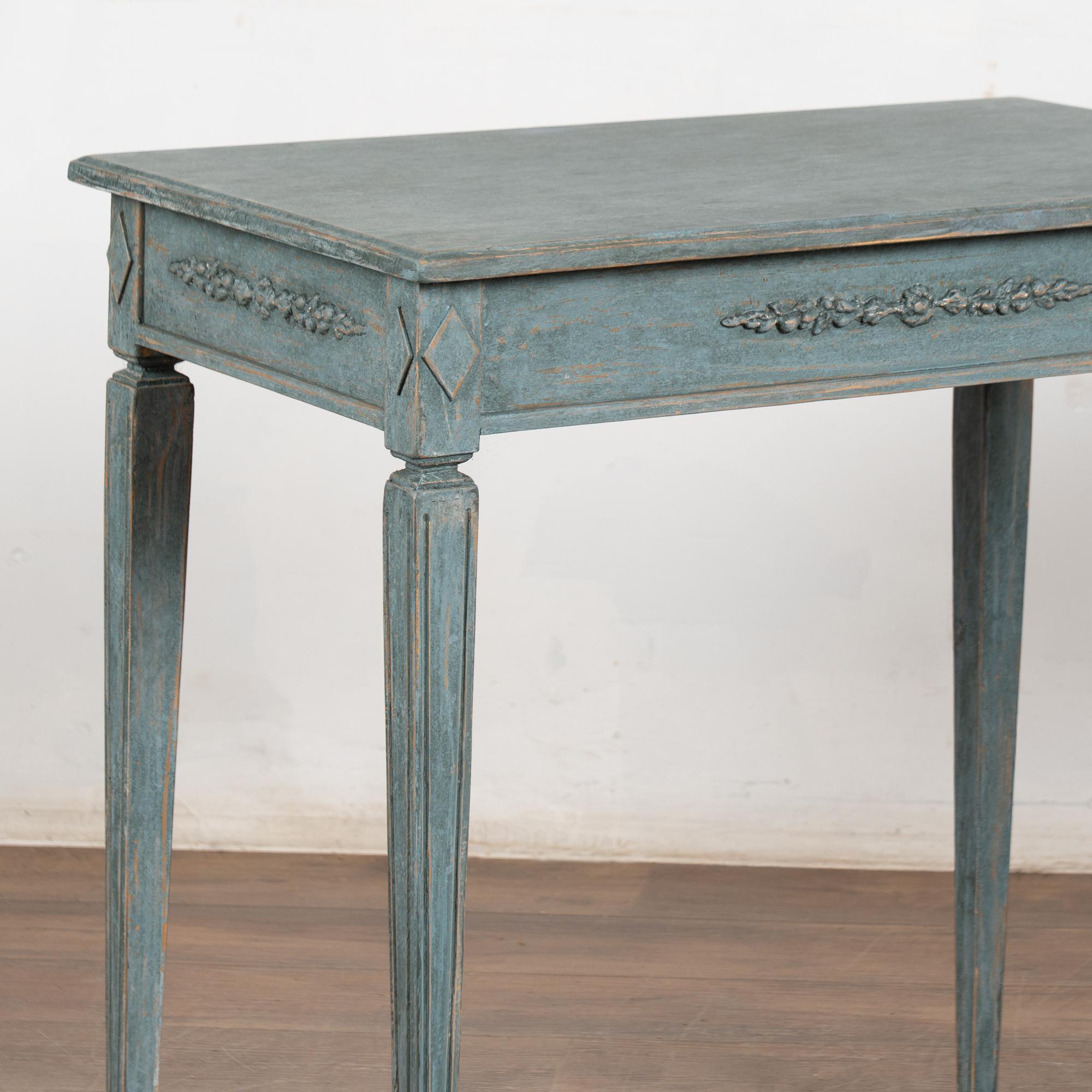 Pair, Blue Swedish Gustavian Style Reproduction Side Tables For Sale 6