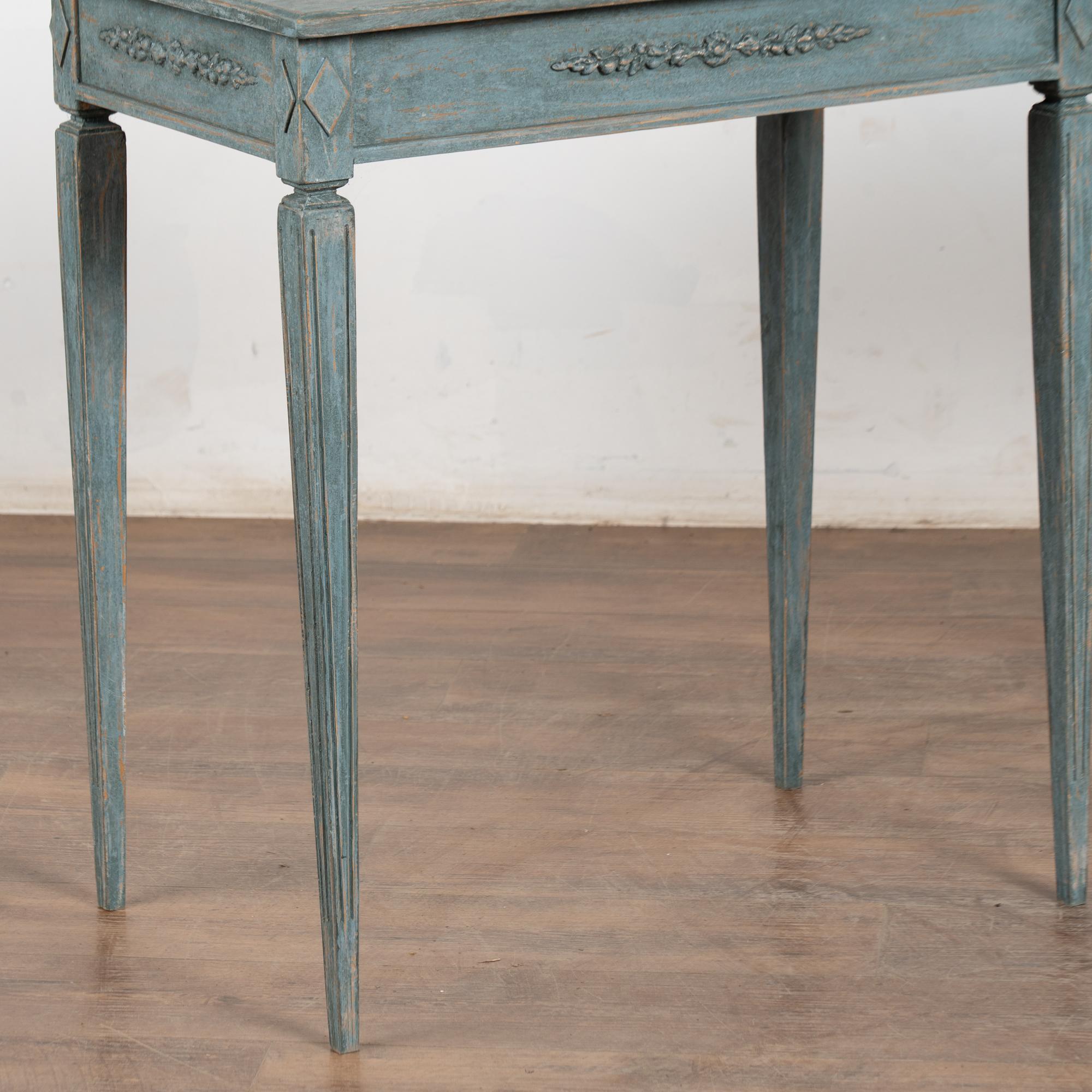 Pair, Blue Swedish Gustavian Style Reproduction Side Tables For Sale 8