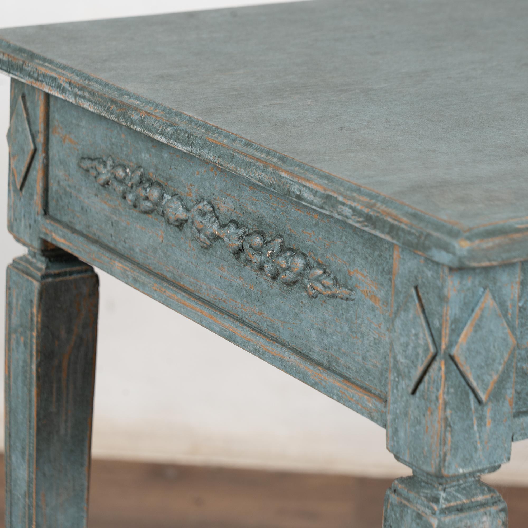Pair, Blue Swedish Gustavian Style Reproduction Side Tables For Sale 3