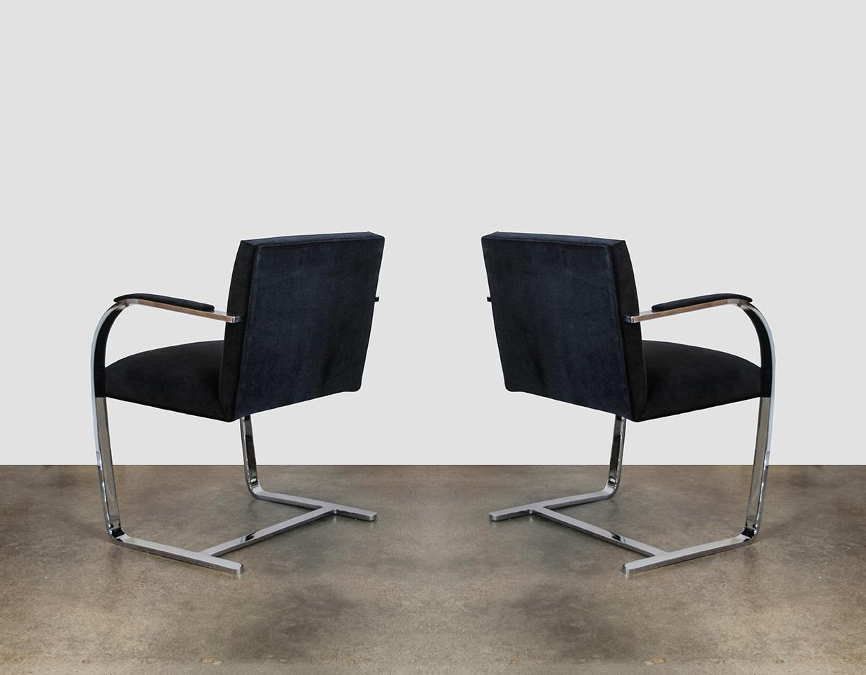 Pair Blue Vintage Ludwig Mies van der Rohe Flat Bar Brno Chairs In Good Condition For Sale In Dallas, TX