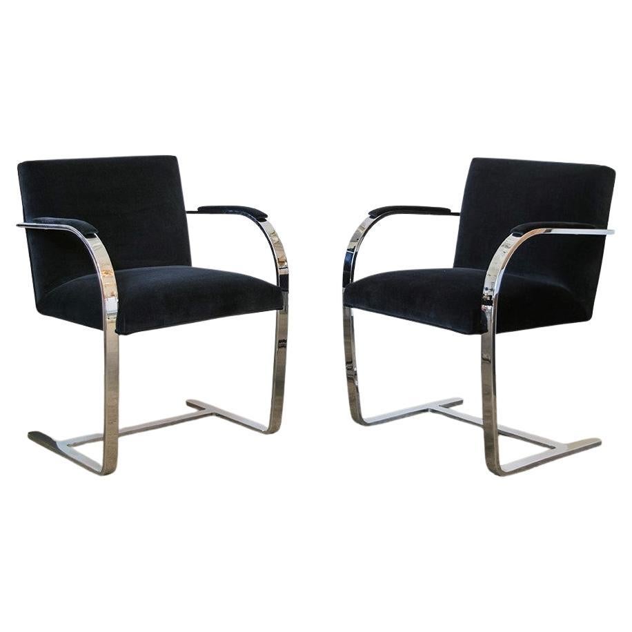 Pair Blue Vintage Ludwig Mies van der Rohe Flat Bar Brno Chairs