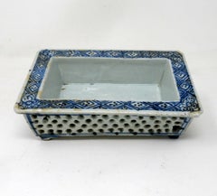 Pair Blue White Chinese Reticulated Porcelain Narcissus Bonsai Planters Qianlong