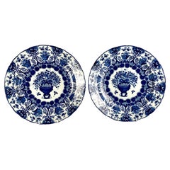 Pair Blue & White Dutch Delft Chargers Hand Painted De Porceleyne Claeuw C-1760