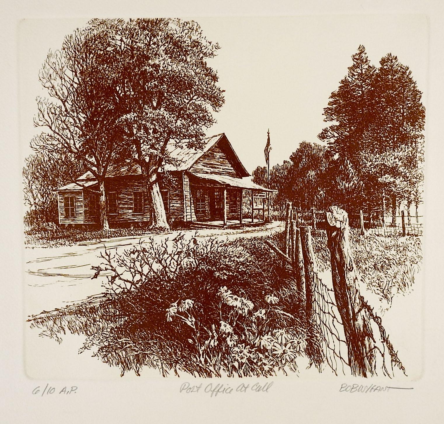 American Pair Bob Wygant Etchings Rustic Cabins For Sale