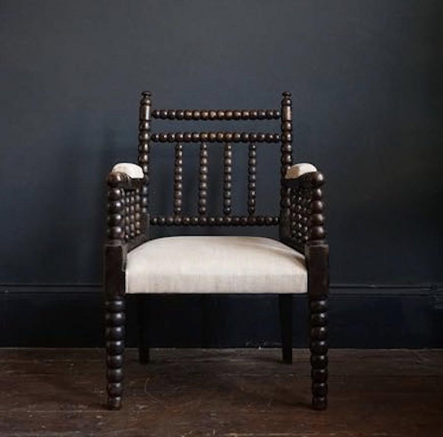 Ebonized Pair Bobbin Side Chairs, England, 19th Century