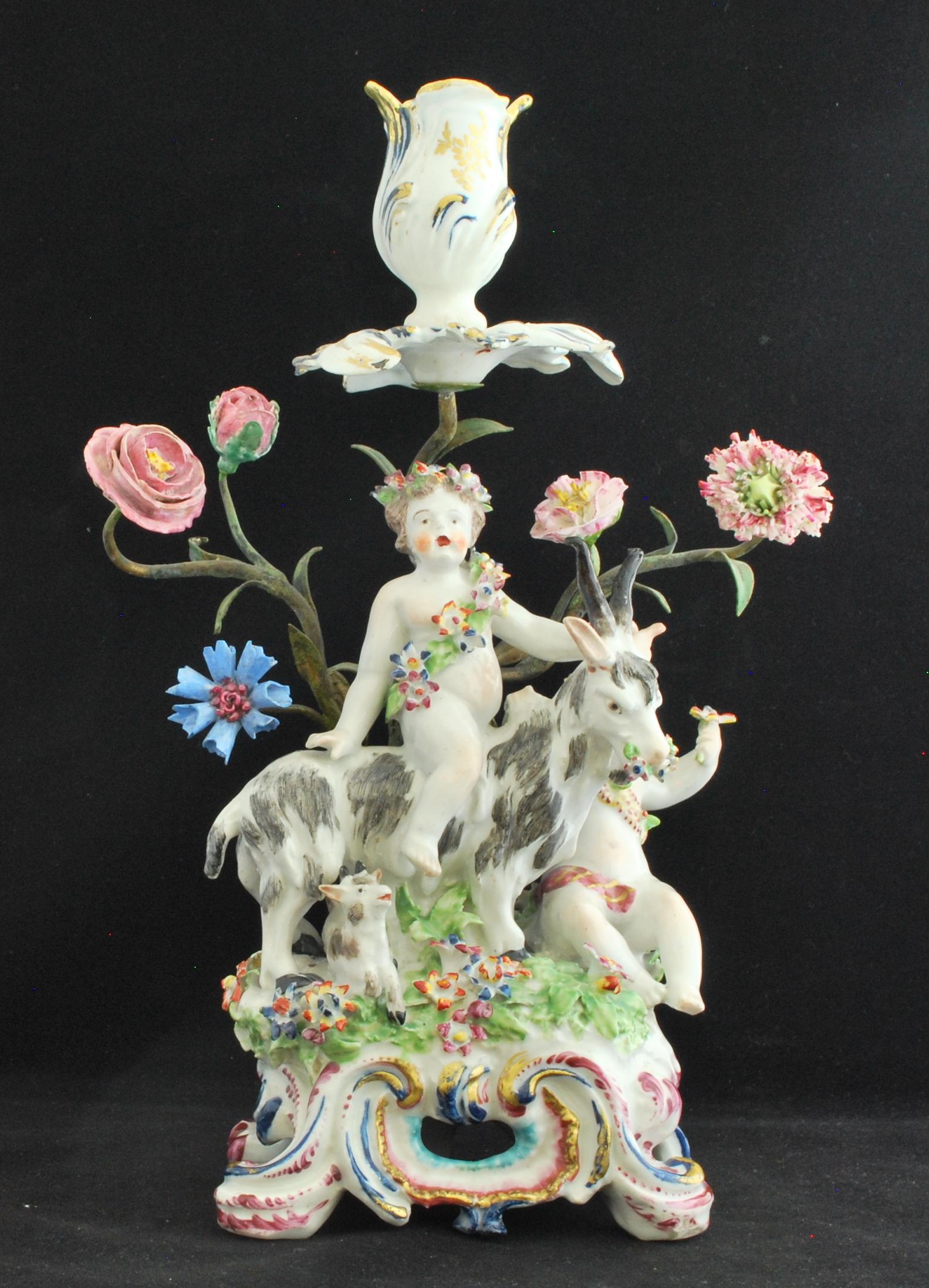 Pair of Bocage Candlesticks, Putti and Goats. Bow 1766 For Sale 3