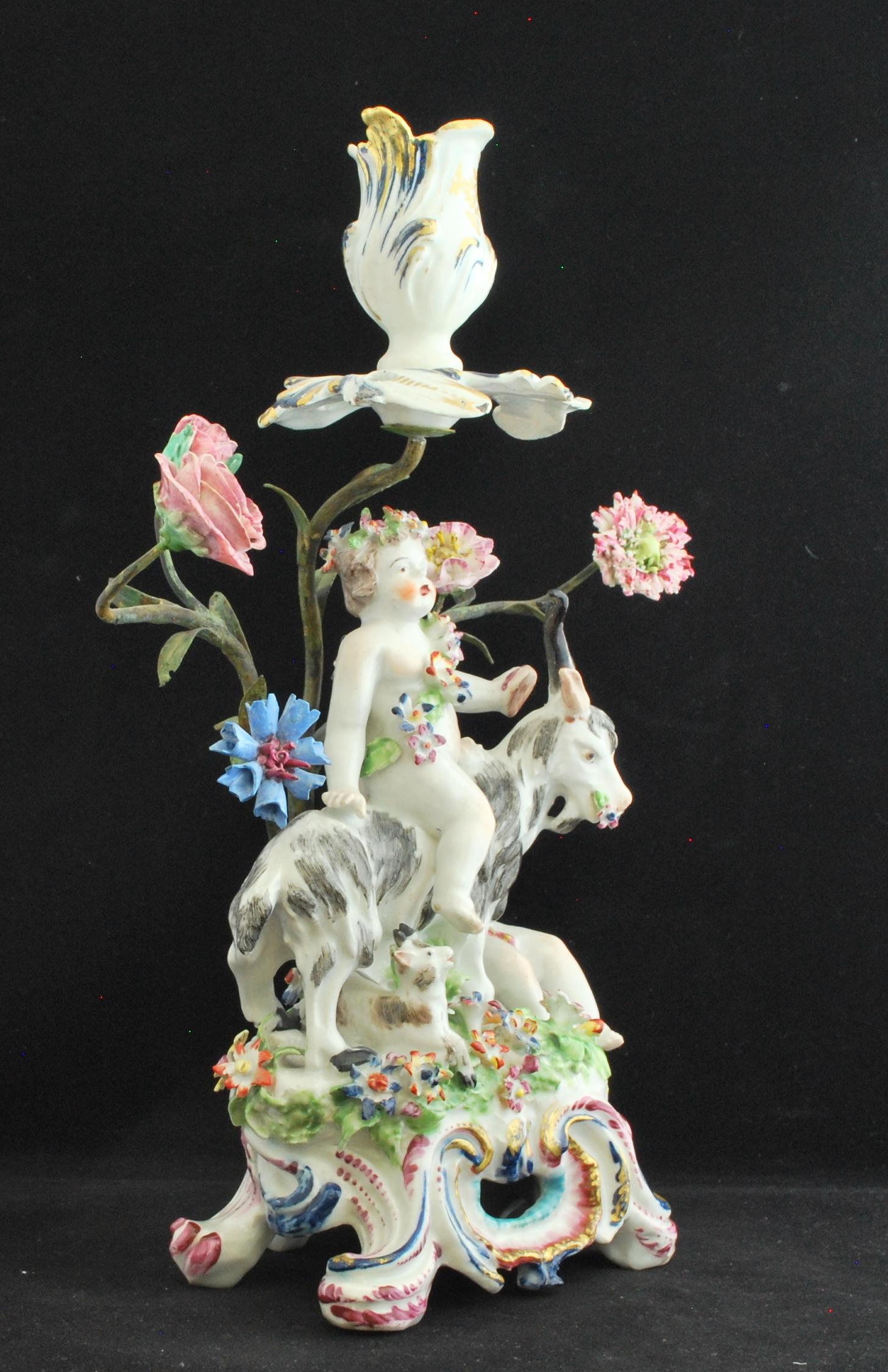 Pair of Bocage Candlesticks, Putti and Goats. Bow 1766 For Sale 4