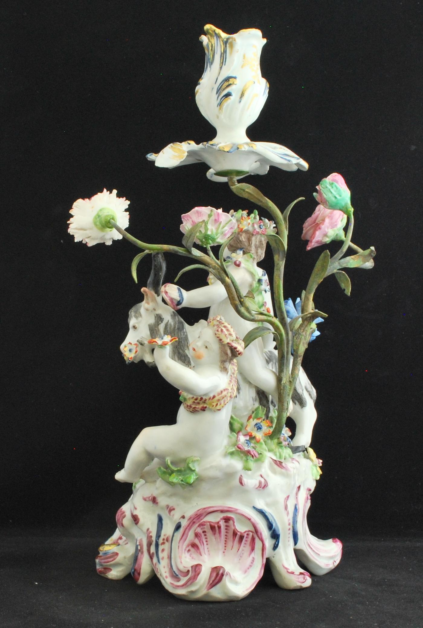 Pair of Bocage Candlesticks, Putti and Goats. Bow 1766 For Sale 8