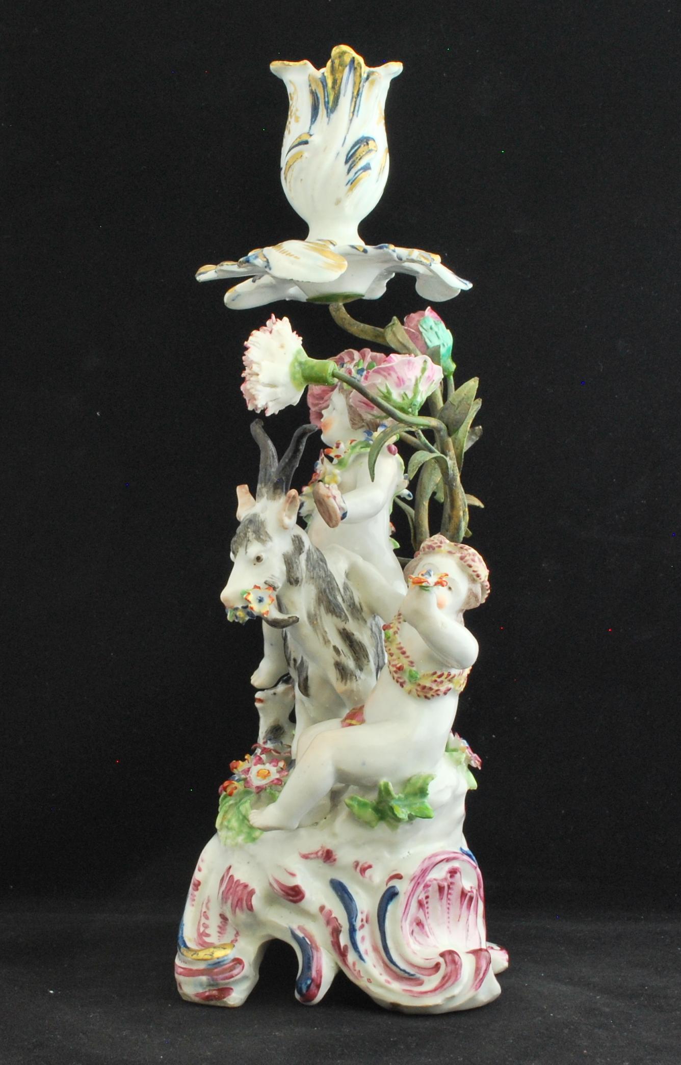 Pair of Bocage Candlesticks, Putti and Goats. Bow 1766 For Sale 9