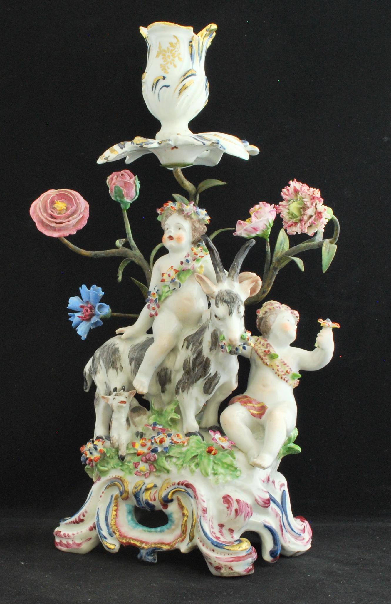 Pair of Bocage Candlesticks, Putti and Goats. Bow 1766 For Sale 10