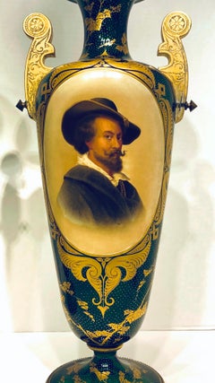 Pair of Bohemian Green Glass Portrait Vases