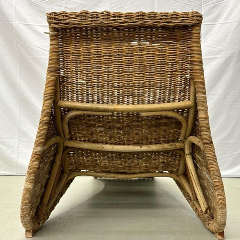 Pair Bohemian Mid-Century Modern Karlskrona Rattan Wicker Chaise Lounge Chairs For Sale 5