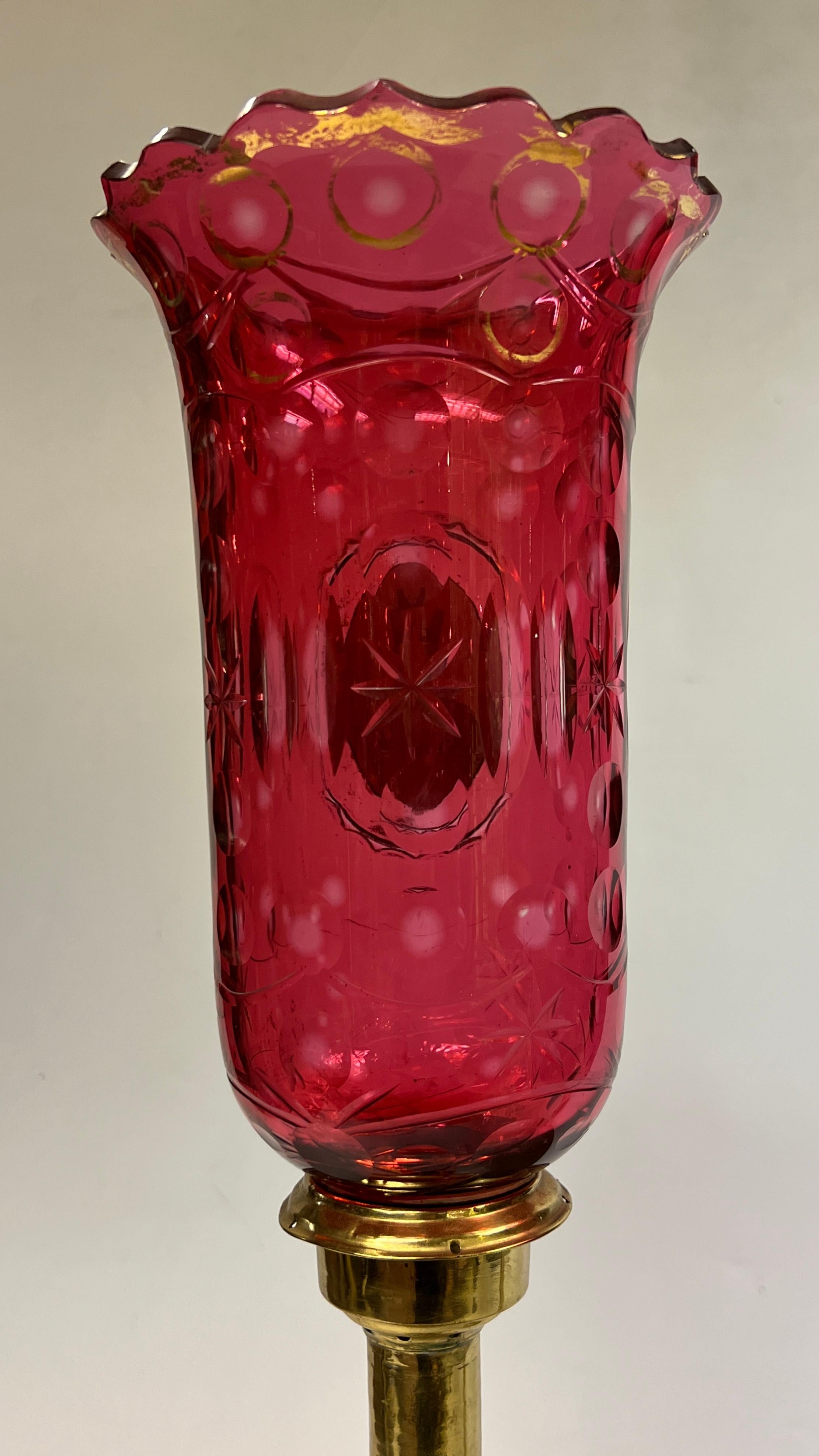 Pair Bohemian Ruby Red Glass Russian Brass Candlesticks for the Persian Market In Good Condition In New York, NY