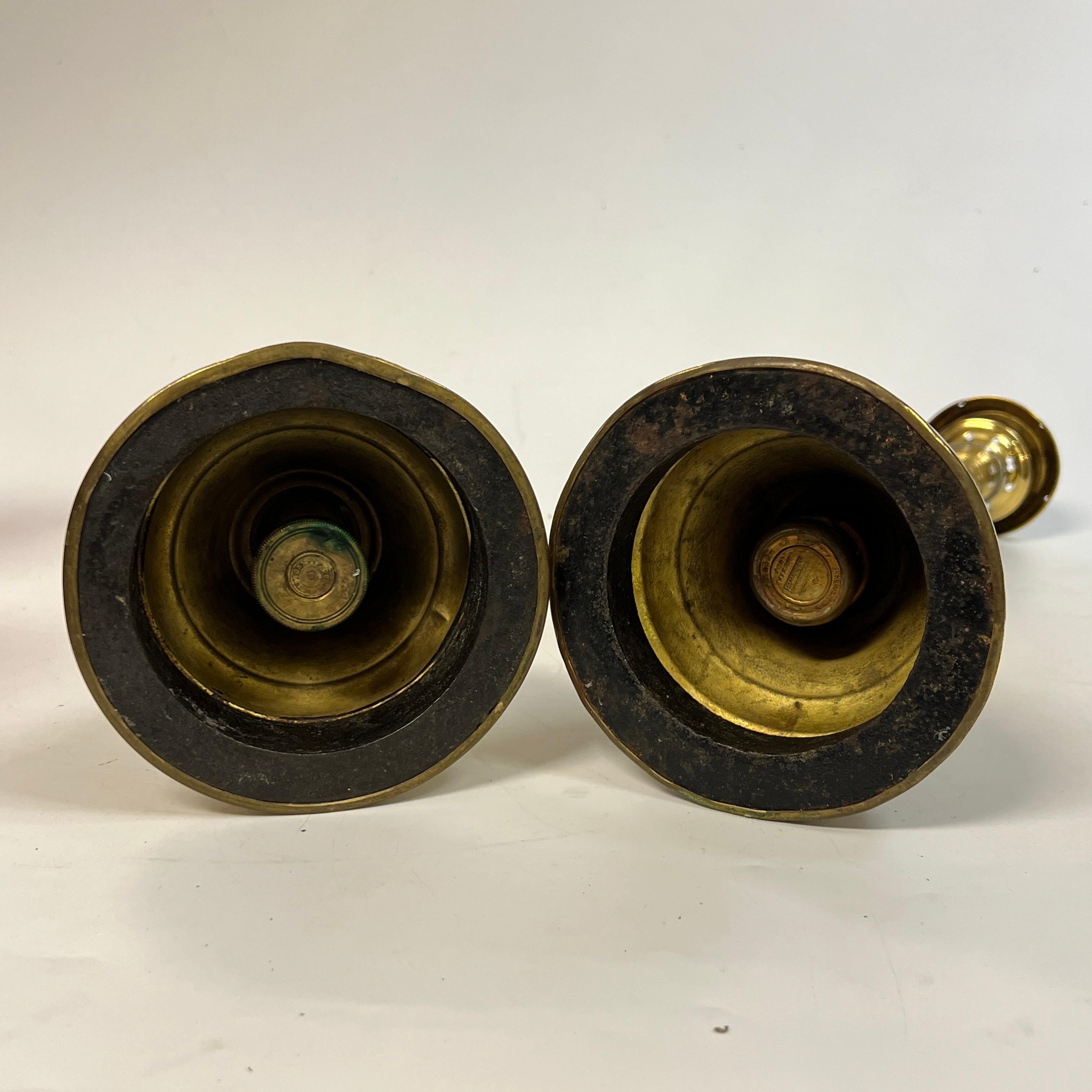 Pair Bohemian Ruby Red Glass Russian Brass Candlesticks for the Persian Market 3
