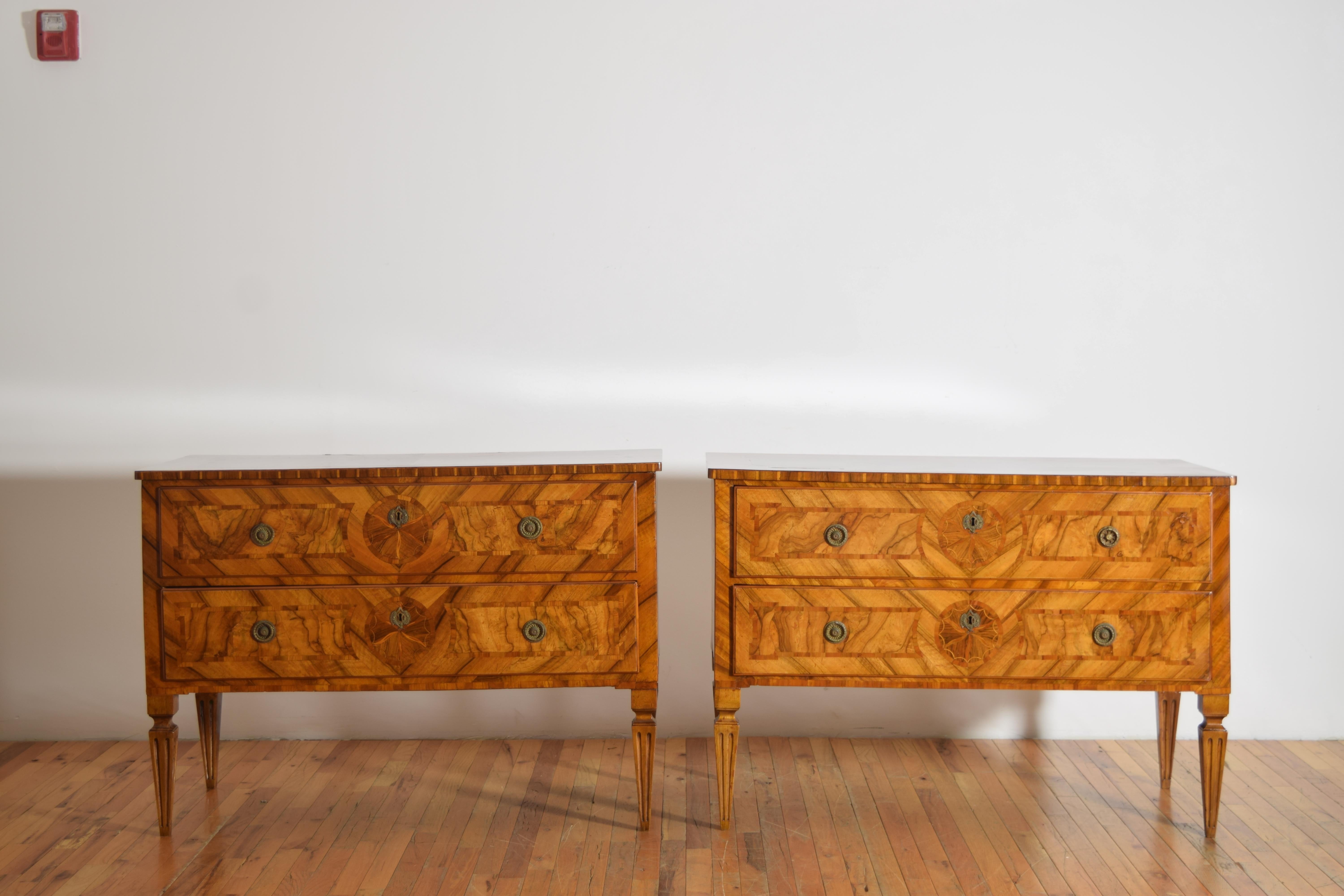 Pareja de cómodas de época neoclásica del norte de Italia audazmente chapadas, ca. 1790 Neoclásico en venta