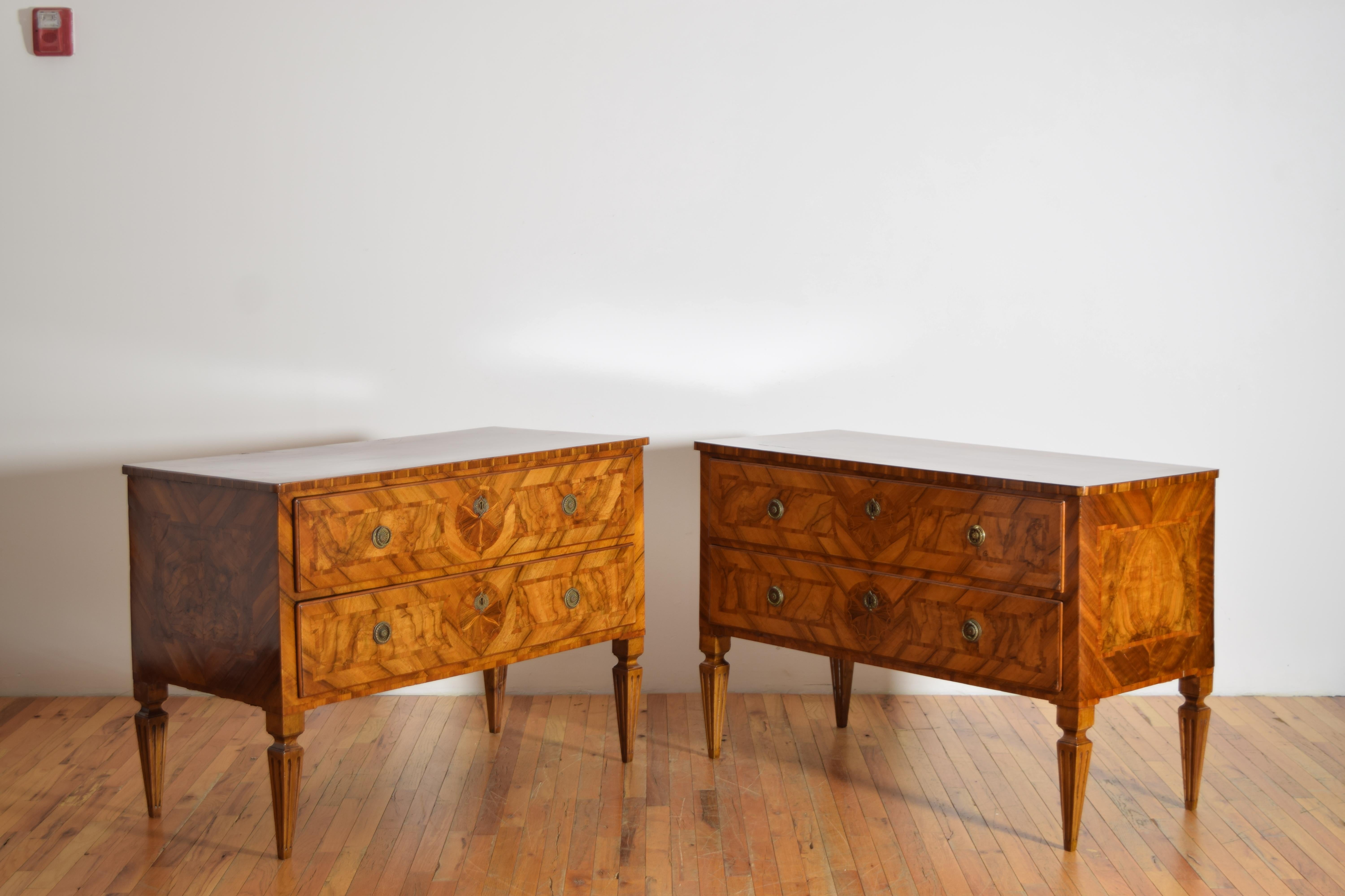 Pareja de cómodas de época neoclásica del norte de Italia audazmente chapadas, ca. 1790 Italiano en venta