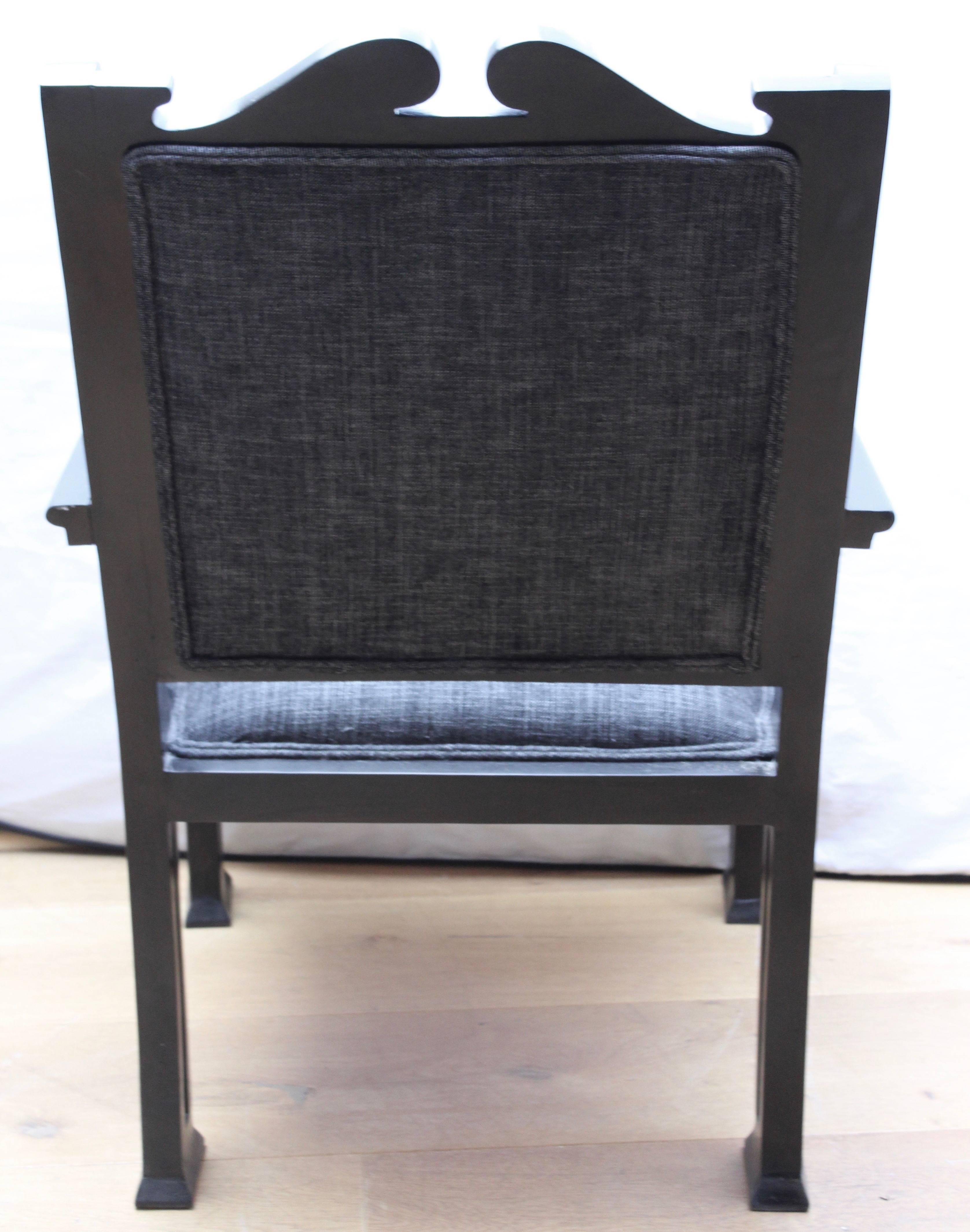 Pair of Bombay Deco Ebony Armchairs India, 20th Century For Sale 7