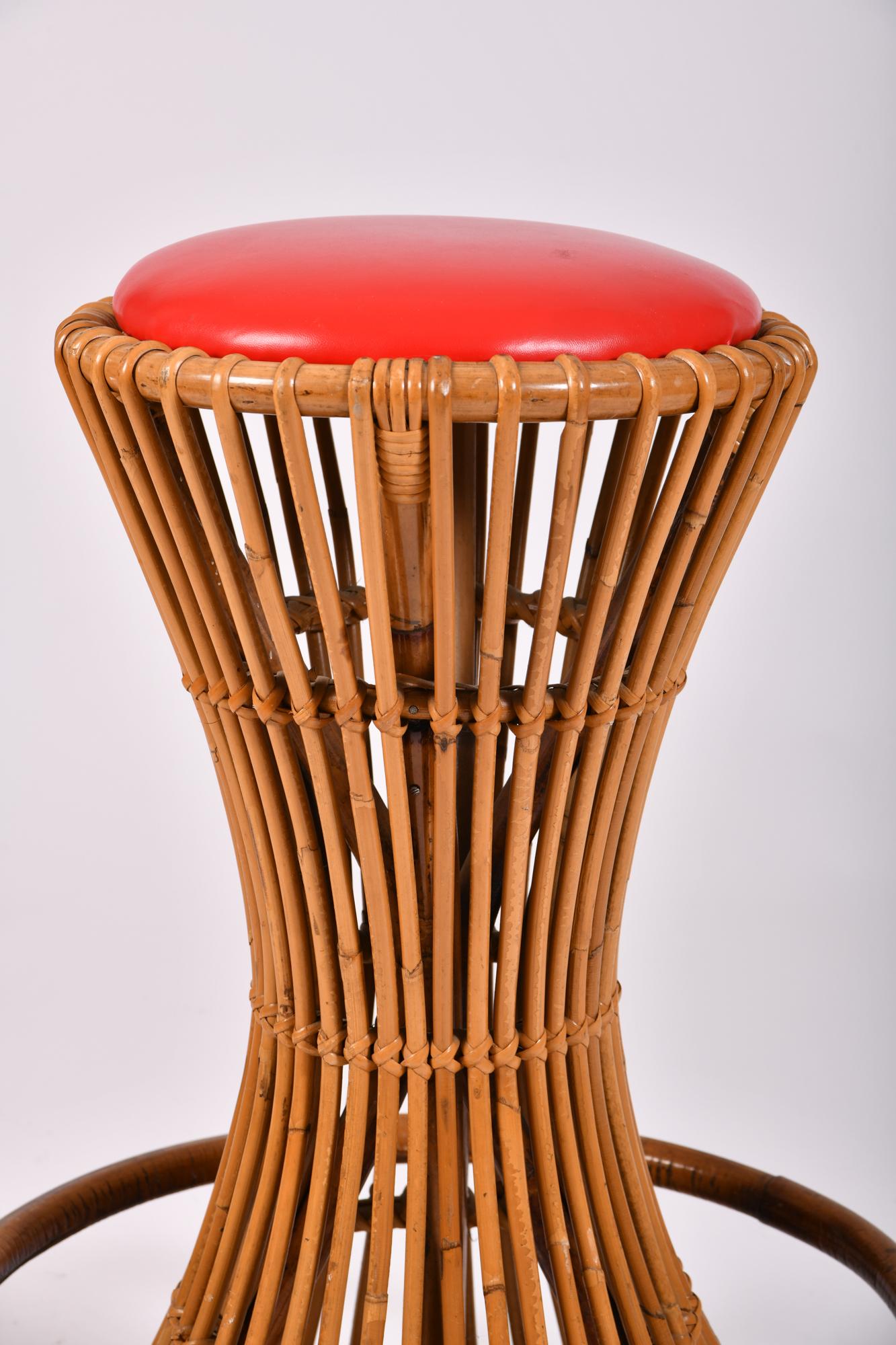 Pair of Rattan Bar Stools, circa 1950 In Good Condition In London, GB
