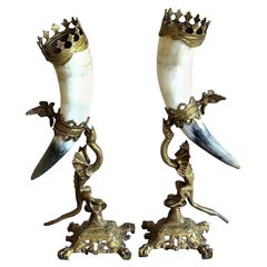 Pair of Bookends, 19th Century Bronze-Mounted Horn
