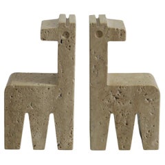 Pair bookends in travertine by Enzo Mari for Fratelli Mannelli