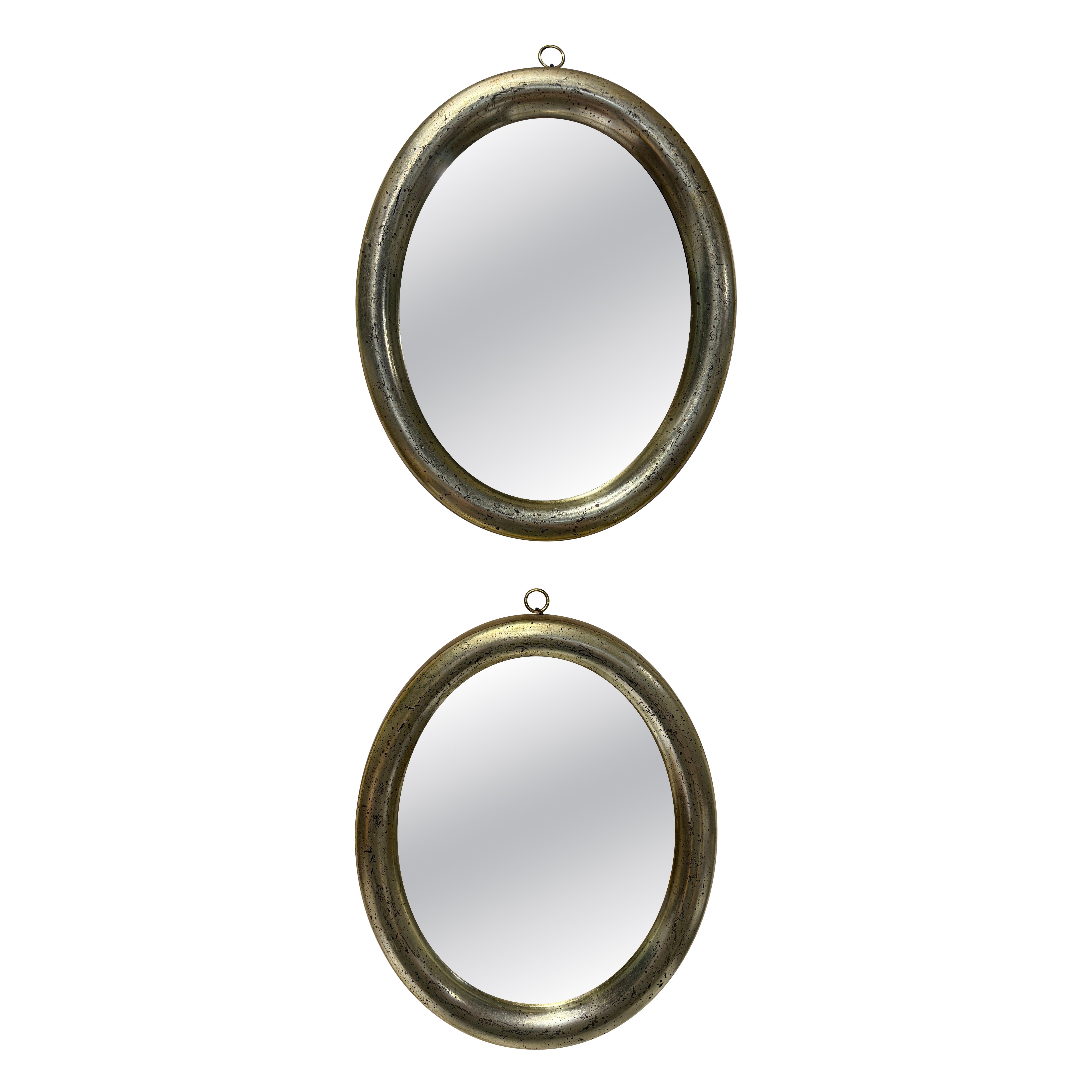 Pair, Borghese Italian Oval Silver Giltwood Wall Mirrors, 20th C.