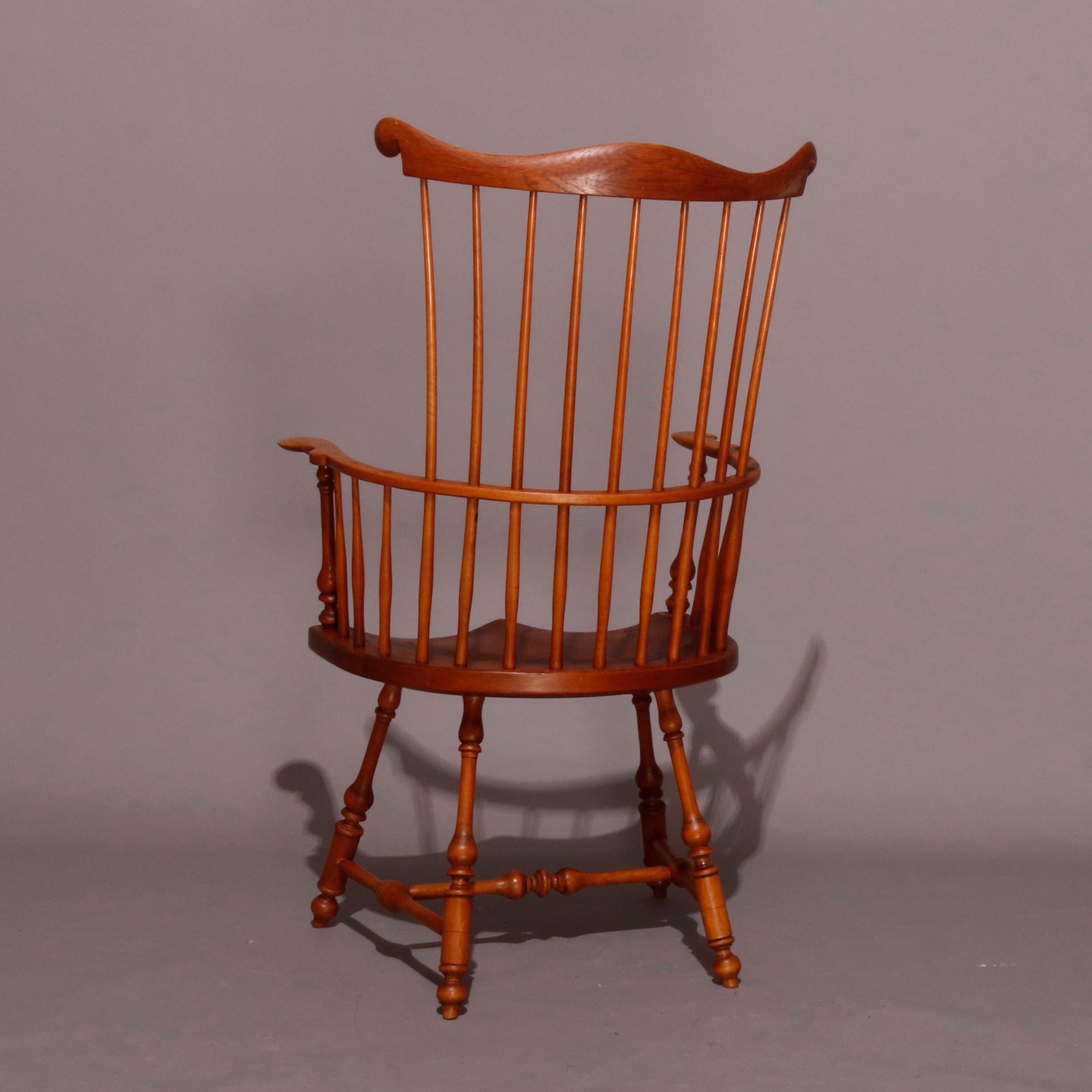 Pair of Boston Americana Handmade Fan-Back Oak Windsor Chairs, 20th Century 5