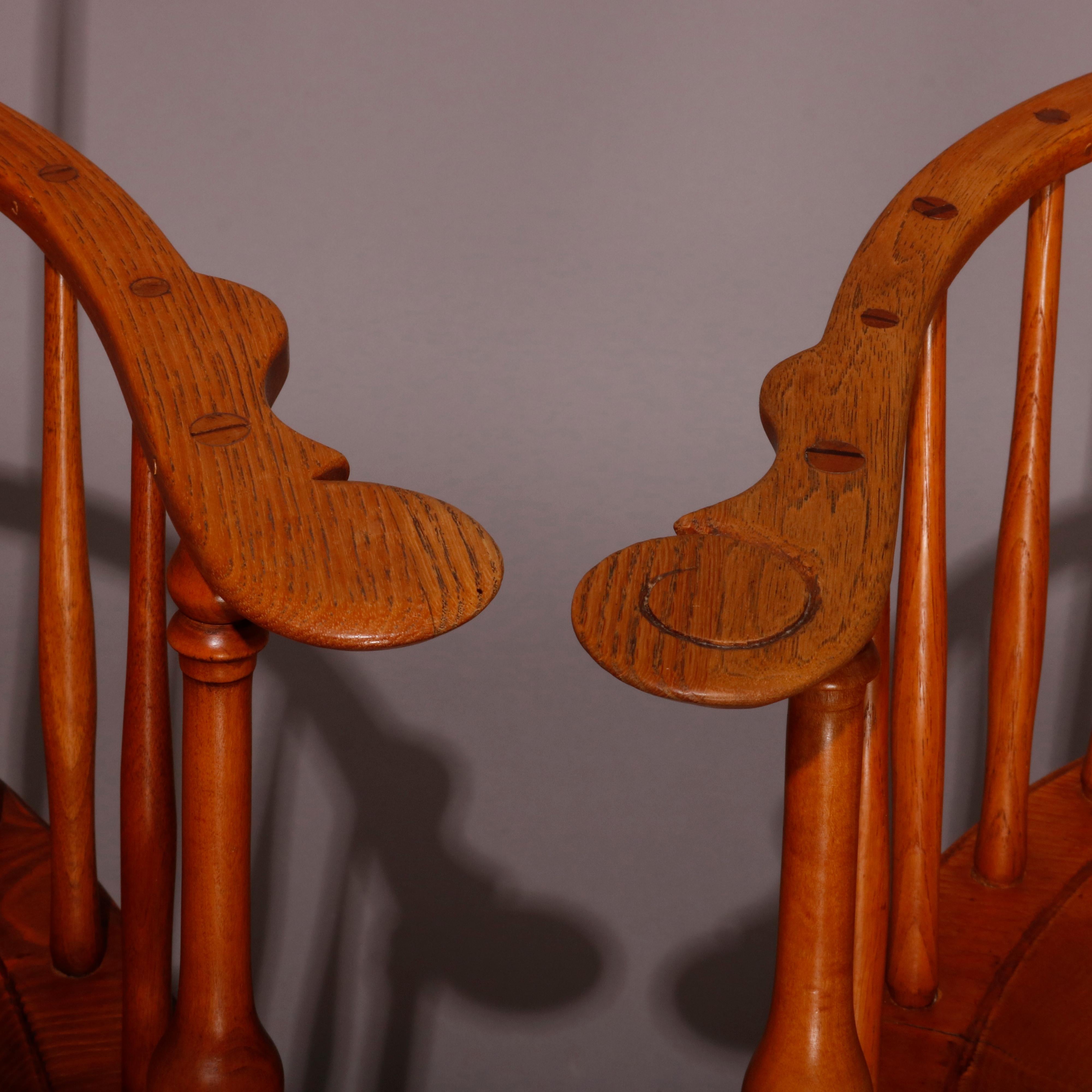 Pair of Boston Americana Handmade Fan-Back Oak Windsor Chairs, 20th Century 6
