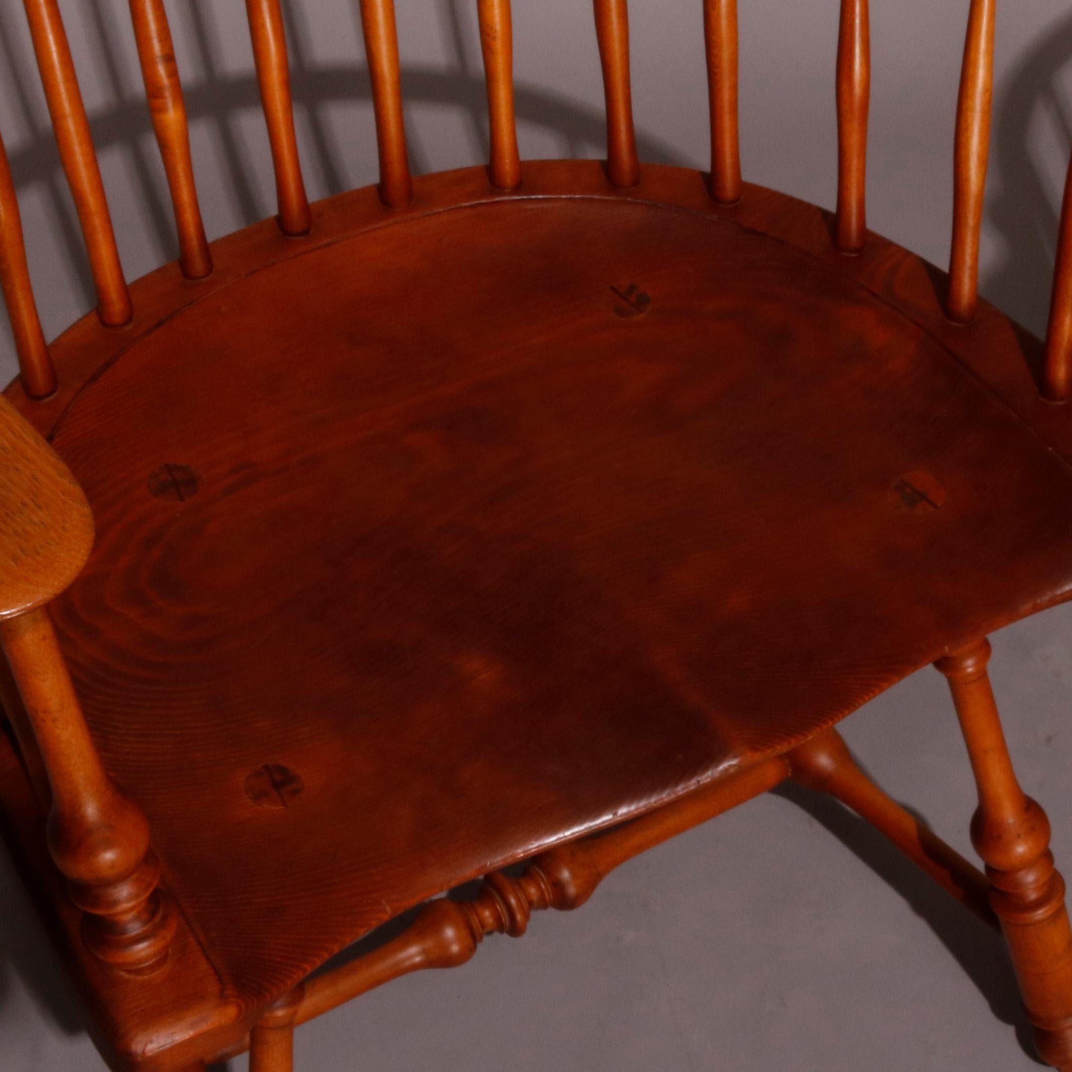 Pair of Boston Americana Handmade Fan-Back Oak Windsor Chairs, 20th Century 7