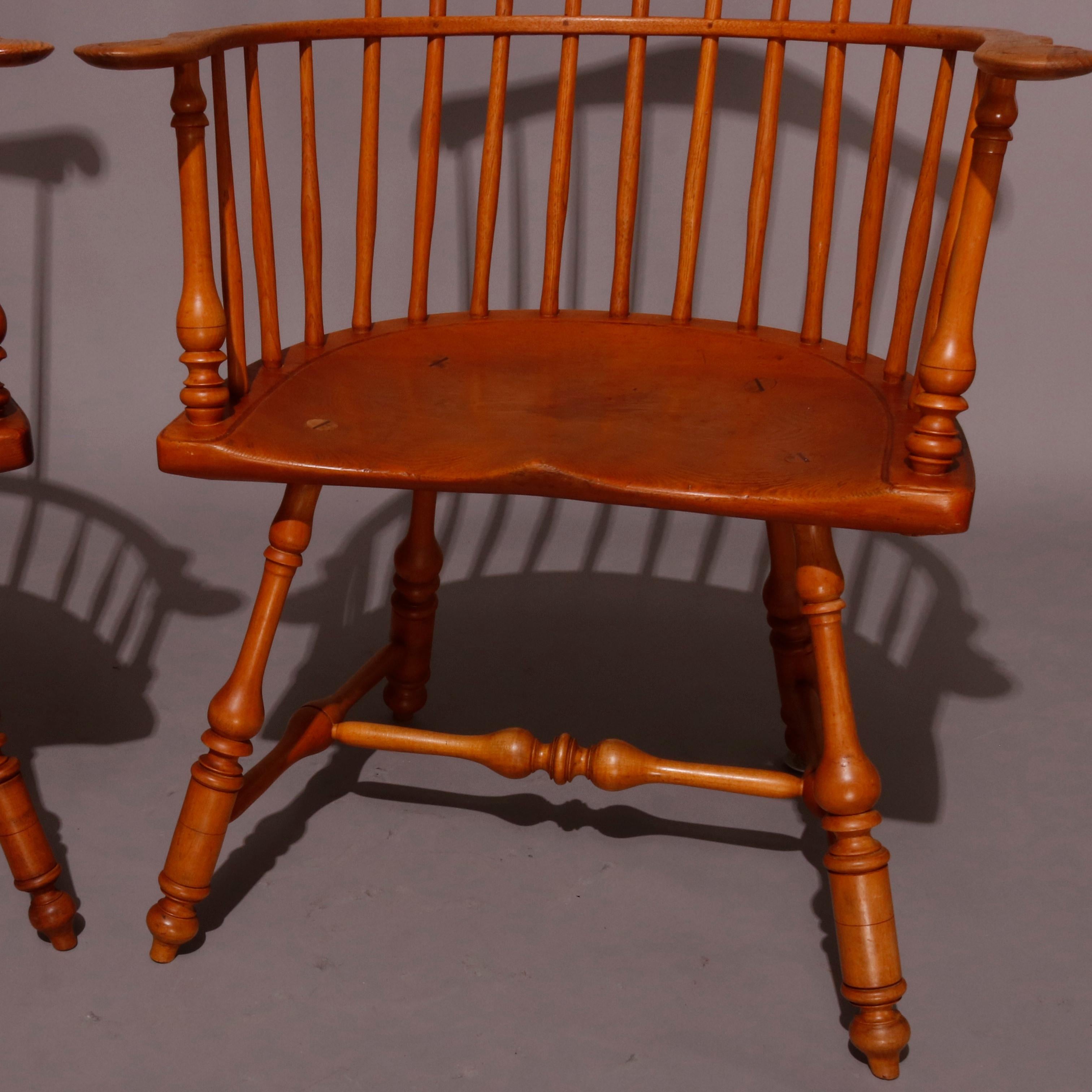Pair of Boston Americana Handmade Fan-Back Oak Windsor Chairs, 20th Century 8