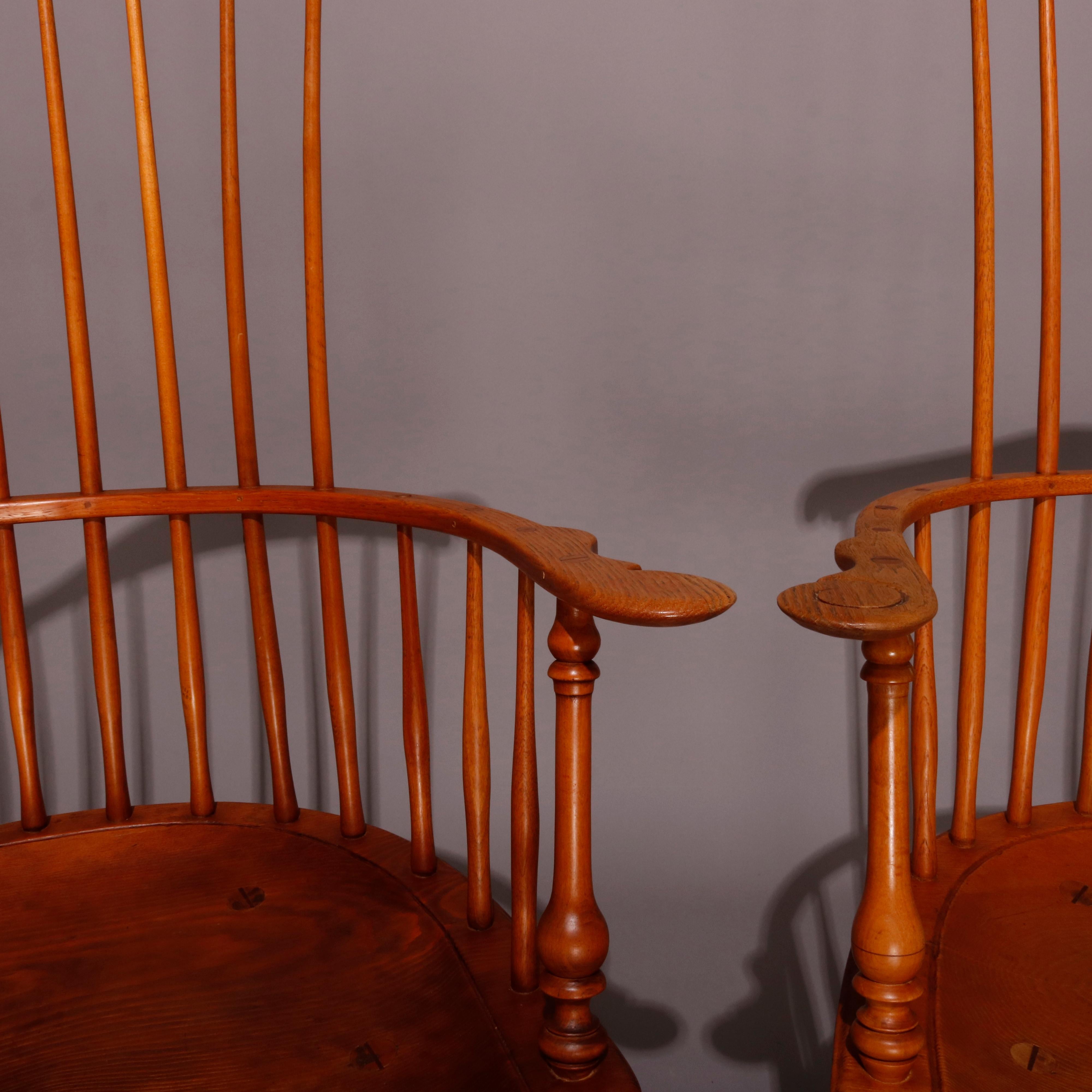 Pair of Boston Americana Handmade Fan-Back Oak Windsor Chairs, 20th Century 9
