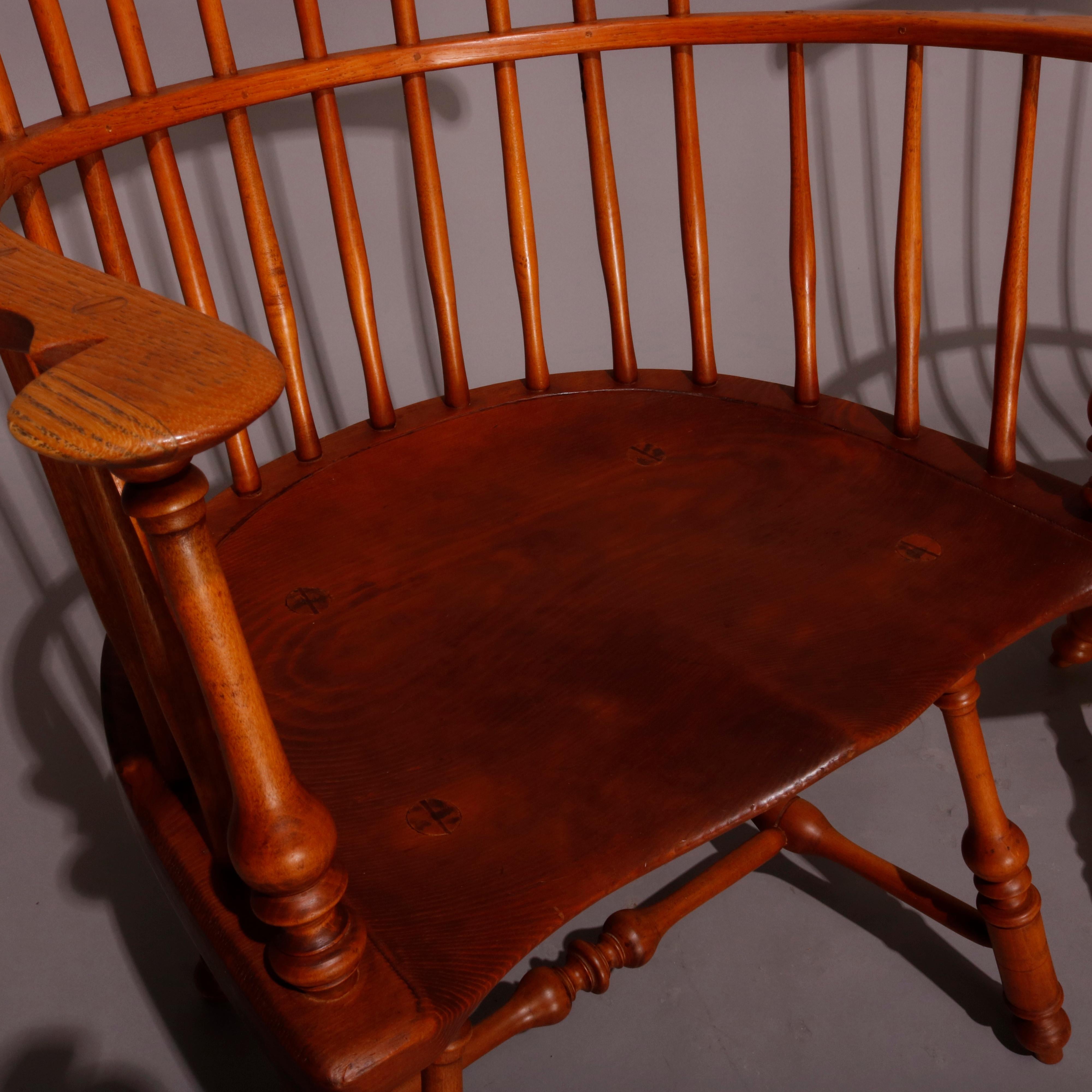 Pair of Boston Americana Handmade Fan-Back Oak Windsor Chairs, 20th Century 11