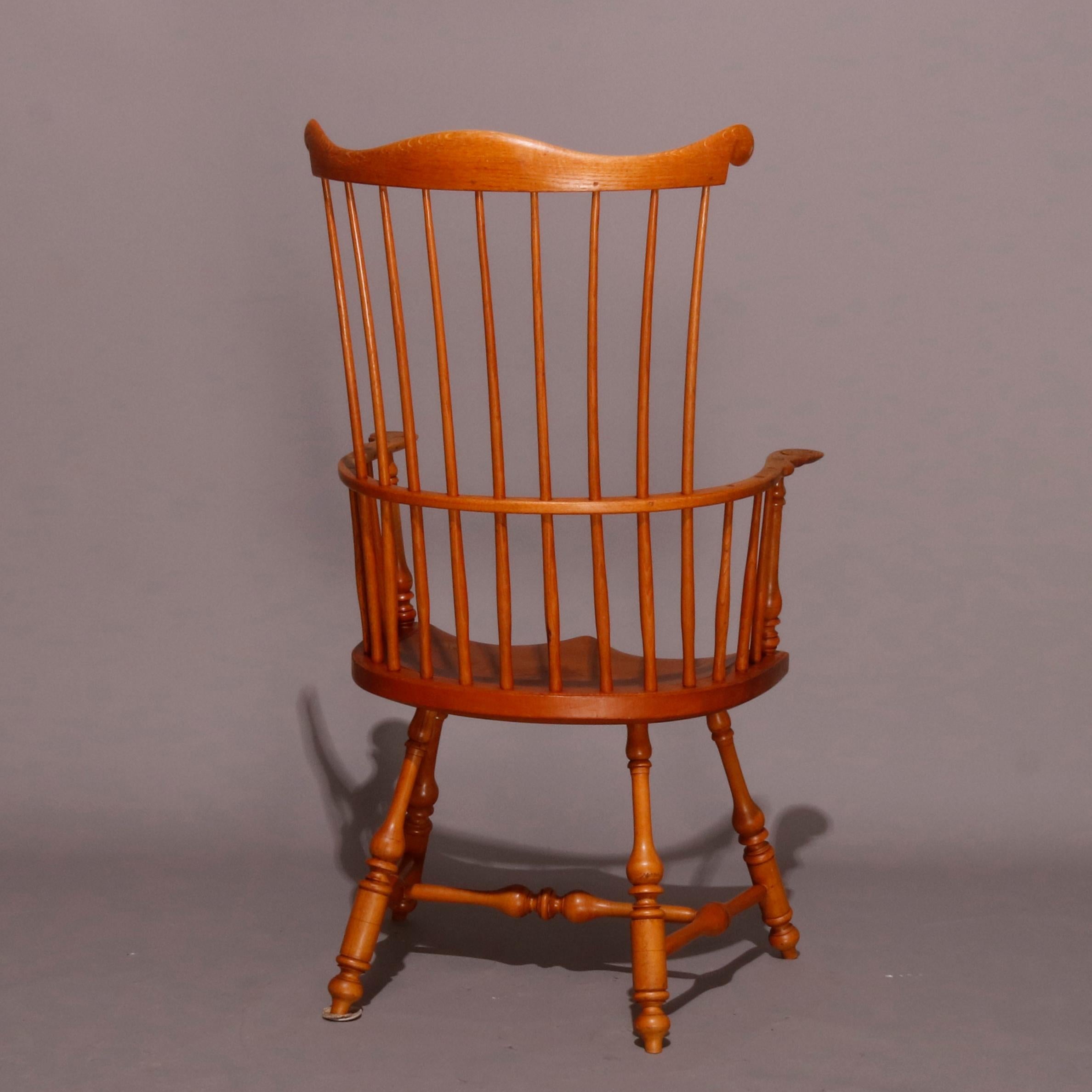 American Colonial Pair of Boston Americana Handmade Fan-Back Oak Windsor Chairs, 20th Century
